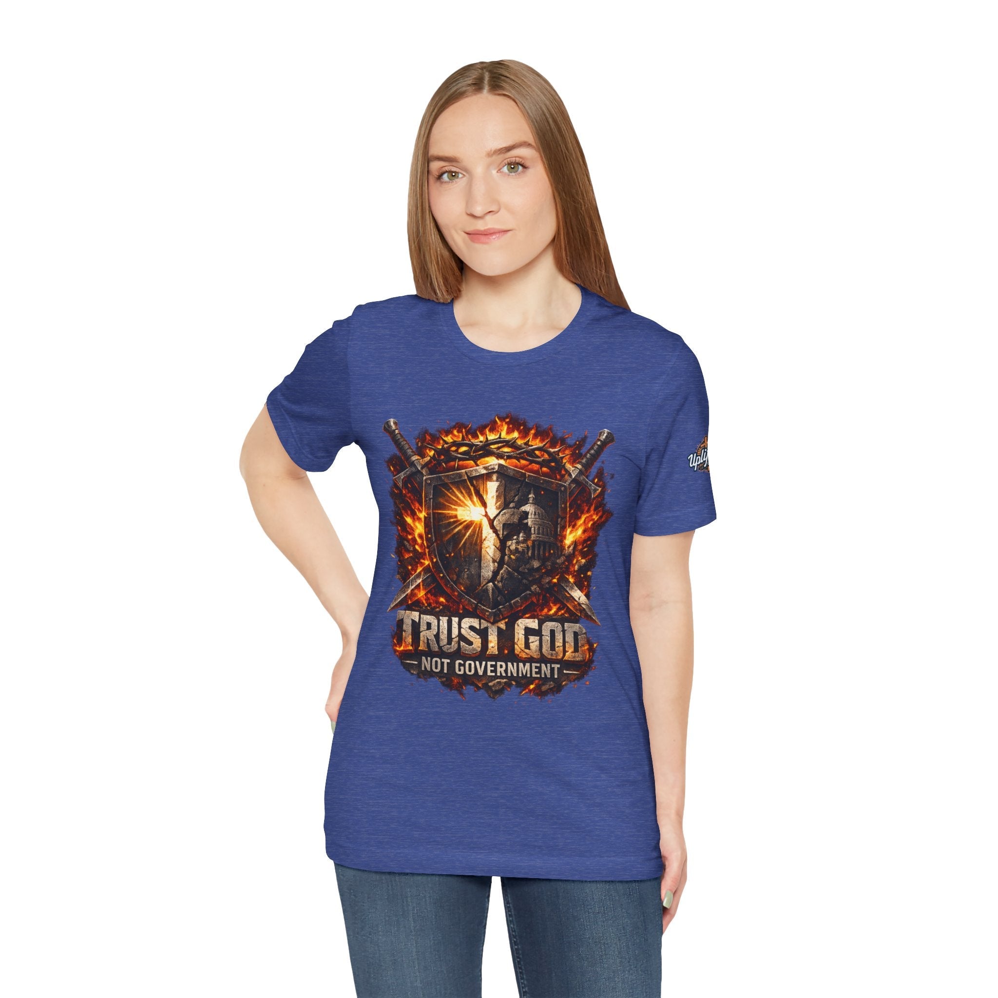 Trust God Not Government Shield Tee — Patriotic Christian Faith T-Shirt Printify
