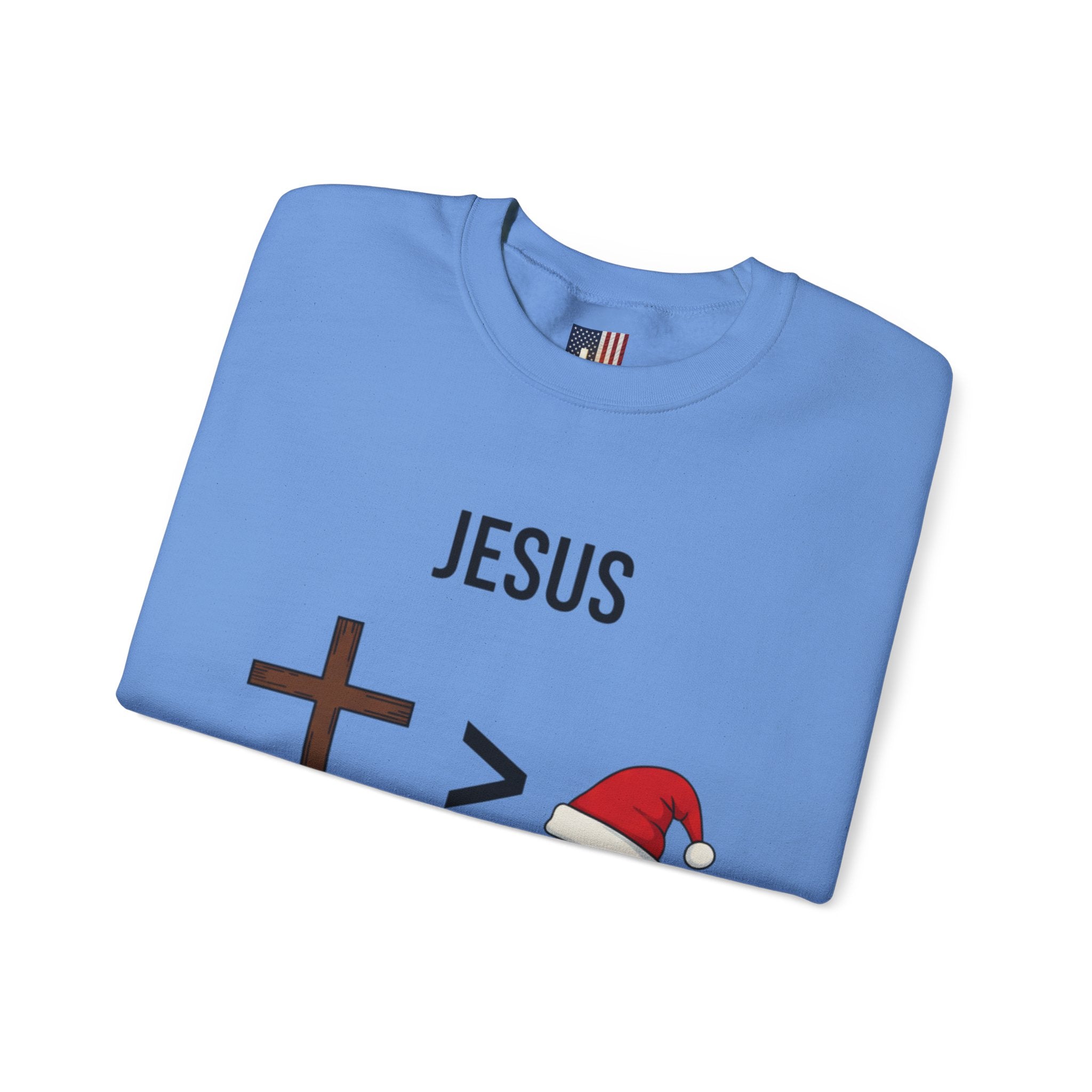 🎄 Jesus > Santa – Minimalist Christian Christmas Sweatshirt | Bold Faith Over Holiday Tee | Cross vs Santa Hat Design | Uplifted Gear Printify