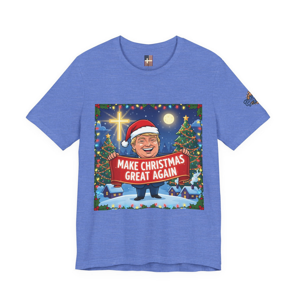 🎄 Make Christmas Great Again – Patriotic Christian Christmas T-Shirt | Bold Holiday Faith Tee | Red & White Banner Design | Uplifted Gear Printify