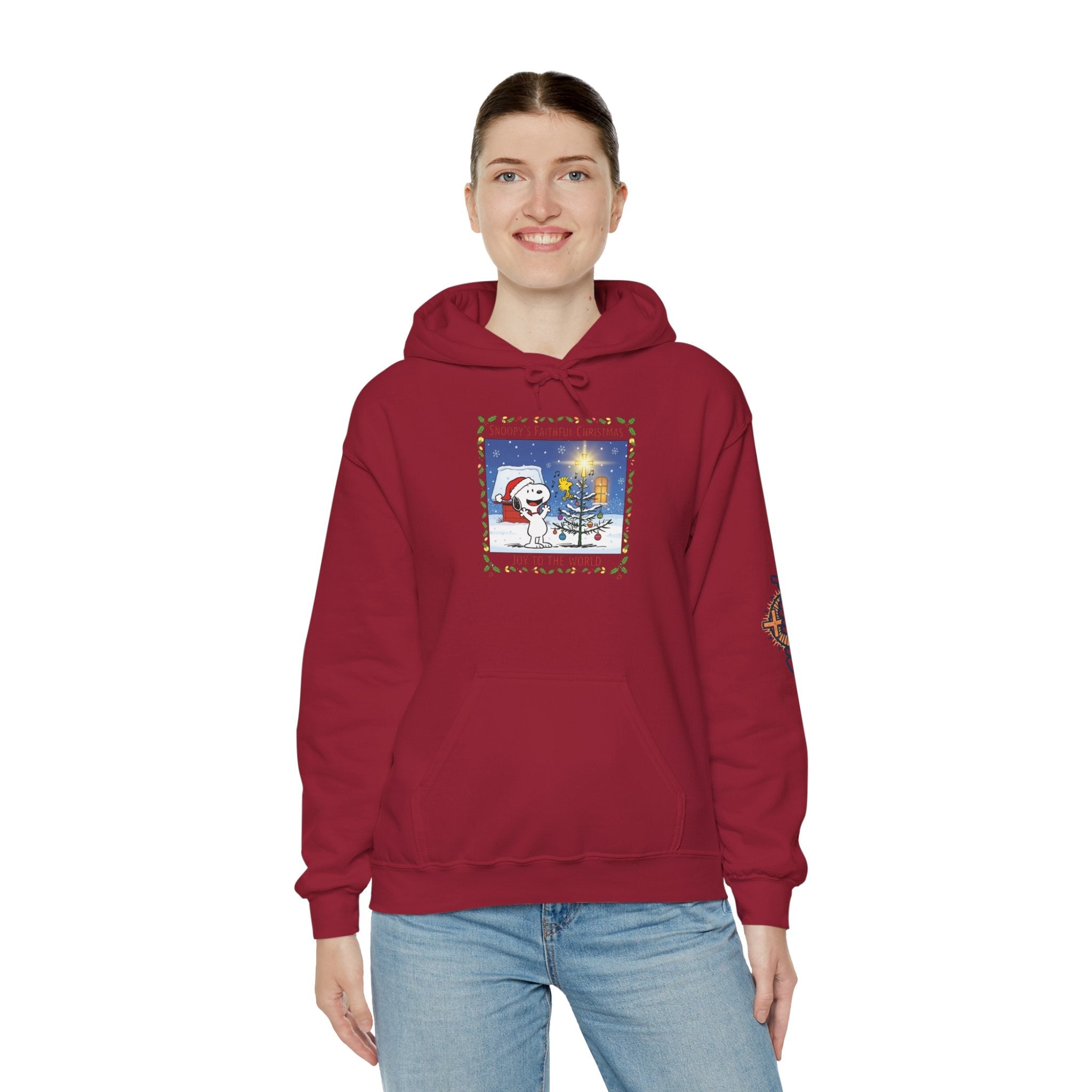 🎄 Faithful Christmas Friends – Christian Holiday Hoodie | Festive Tree & Cartoon Duo | Heartwarming Christmas Tee by Uplifted Gear Printify