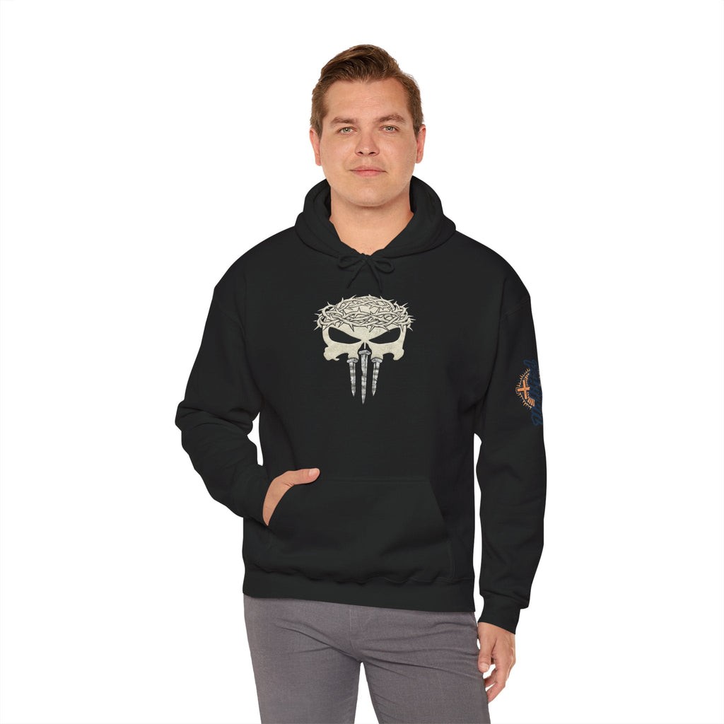 Christian Skull Hoodie - Crown of Thorns & Nails - Warrior Faith Hoodie Printify
