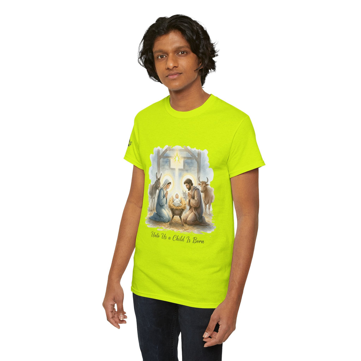 Unto Us a Child is Born T-shirt – Isaiah 9:6 Nativity Manger Scene Christian Christmas T-shirt for Holy Night Faith Printify