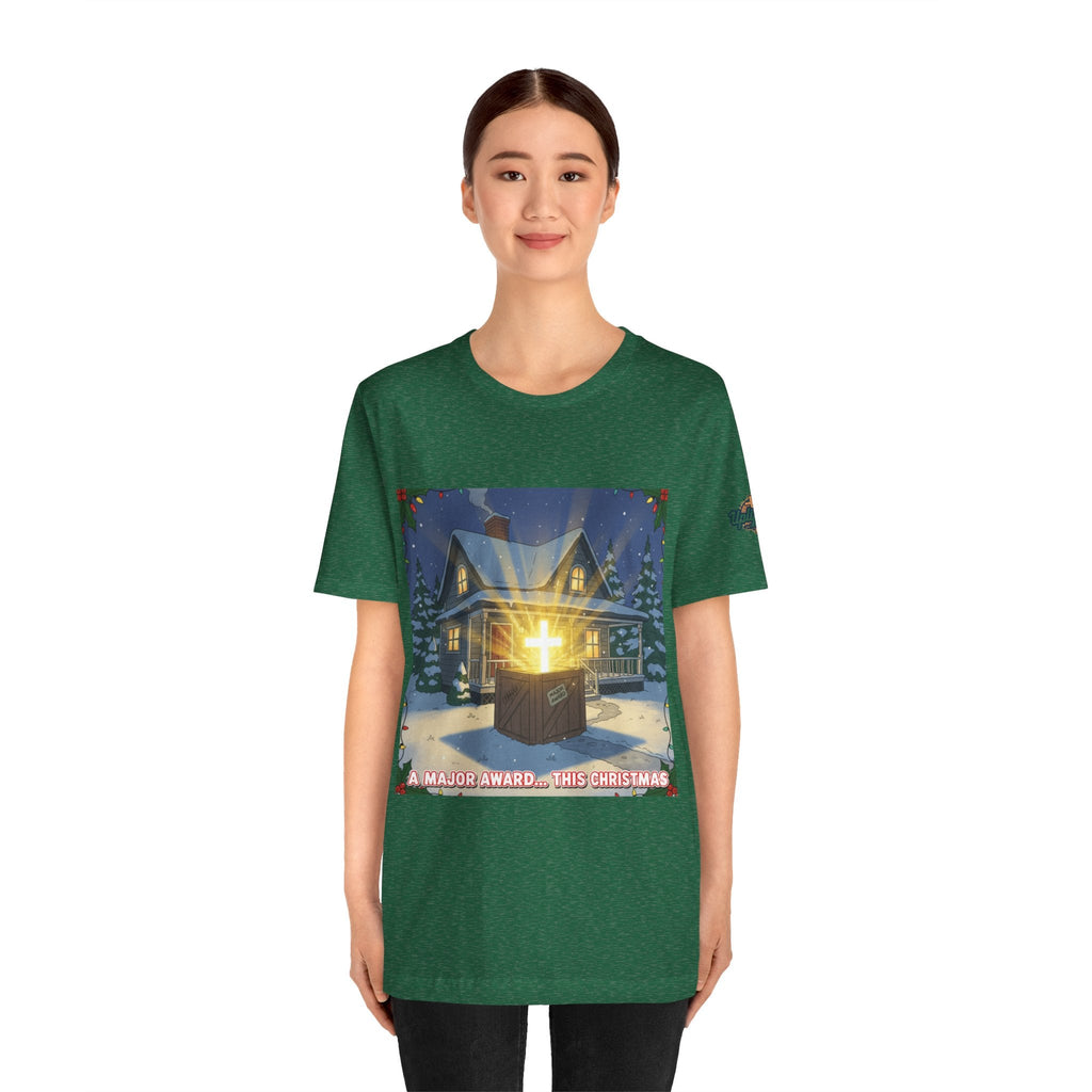 A Major Award This Christmas T-shirt – Fragile Leg Lamp Parody Cross Unboxing Christian T-shirt for Hilarious Faith & Holiday Glow Printify