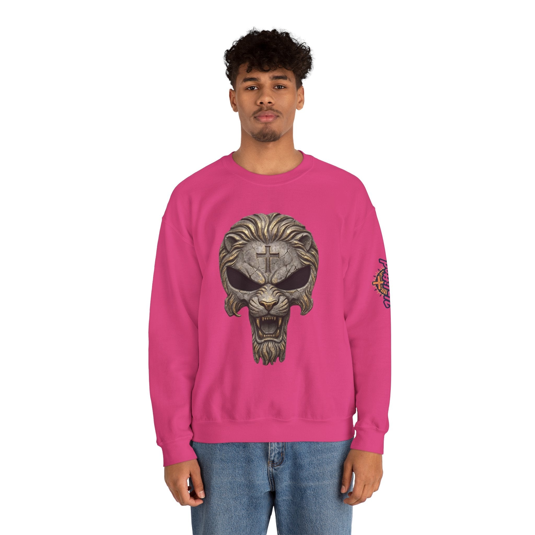 Lion of Judah Skull Christian Sweatshirt - Warrior Faith Cross Sweatshirt Printify