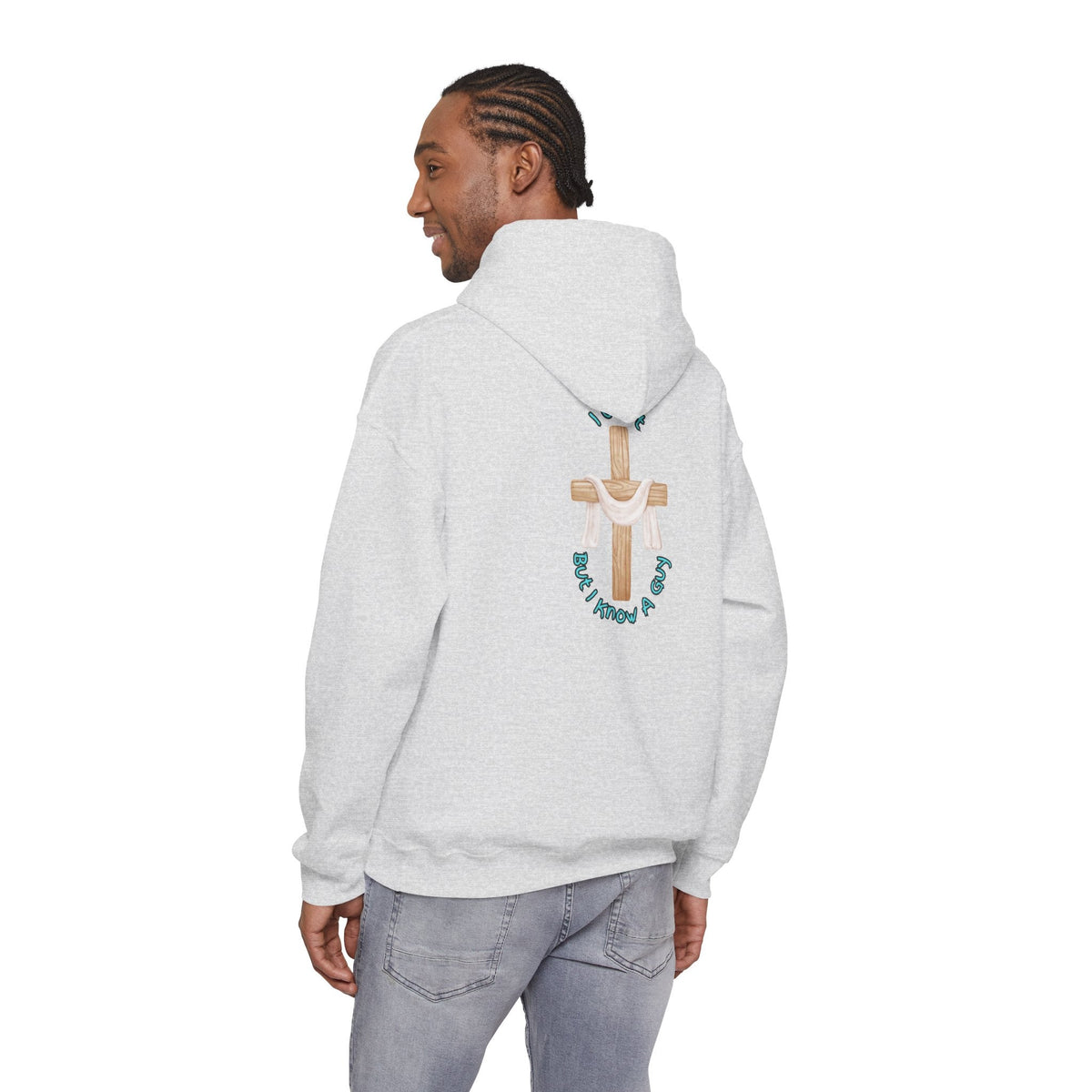 I Can’t, But I Know a Guy Hoodie – Jesus Cross Christian Hoodie for Cozy Faith Printify