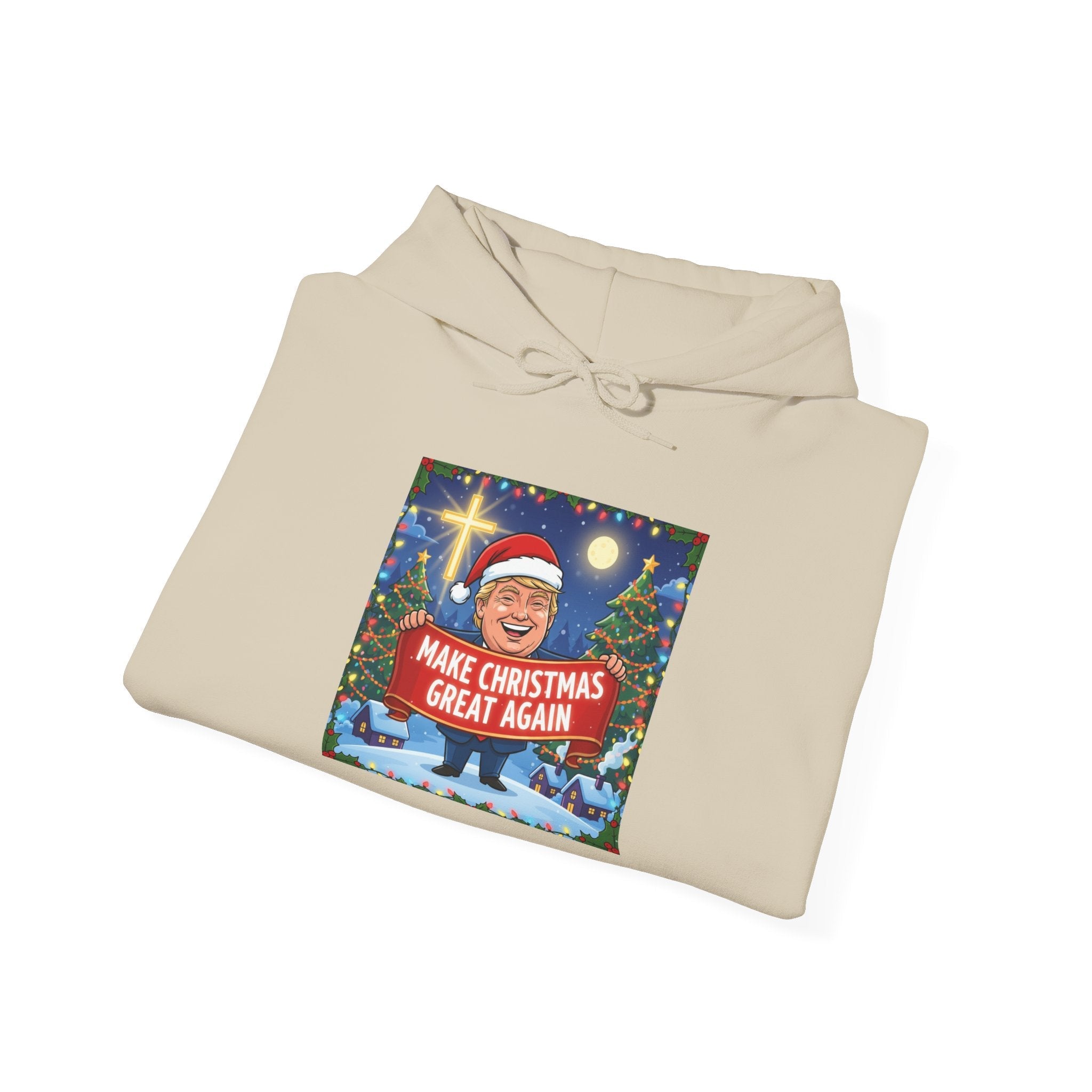 🎄 Make Christmas Great Again – Patriotic Christian Christmas Hoodie | Bold Holiday Faith Tee | Red & White Banner Design | Uplifted Gear Printify