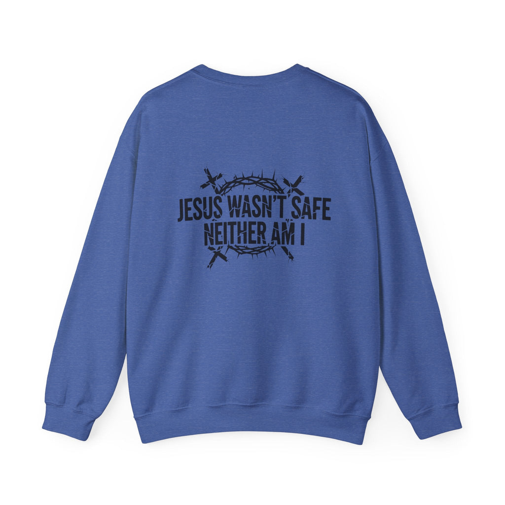 ⚡ Jesus Wasn’t Safe – Neither Am I | Bold Christian Sweatshirt | Storm-Walking Faith Tee | Minimalist Black & White Design | Uplifted Gear Printify