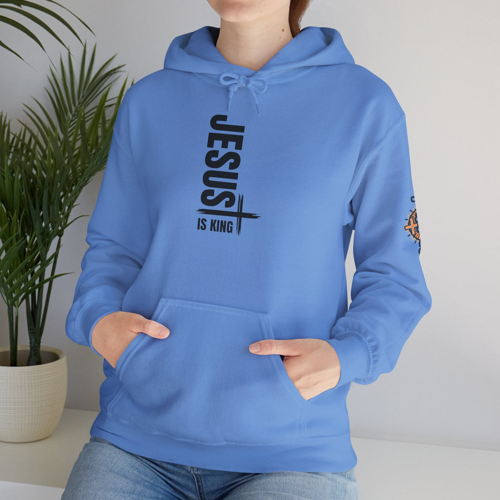 Jesus Is King Hoodie | Modern Typographic Cross Christian Hoodie Printify