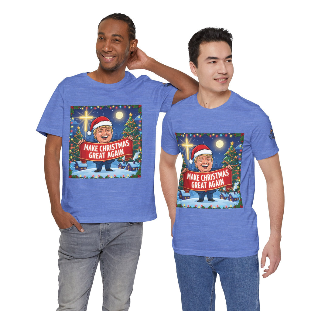 🎄 Make Christmas Great Again – Patriotic Christian Christmas T-Shirt | Bold Holiday Faith Tee | Red & White Banner Design | Uplifted Gear Printify