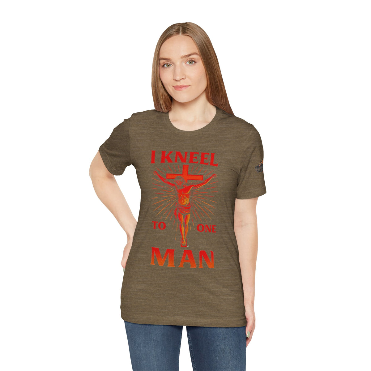 I Kneel to One Man T-shirt – Crucifixion Christian T-shirt for Unashamed Devotion & Bold Faith Printify