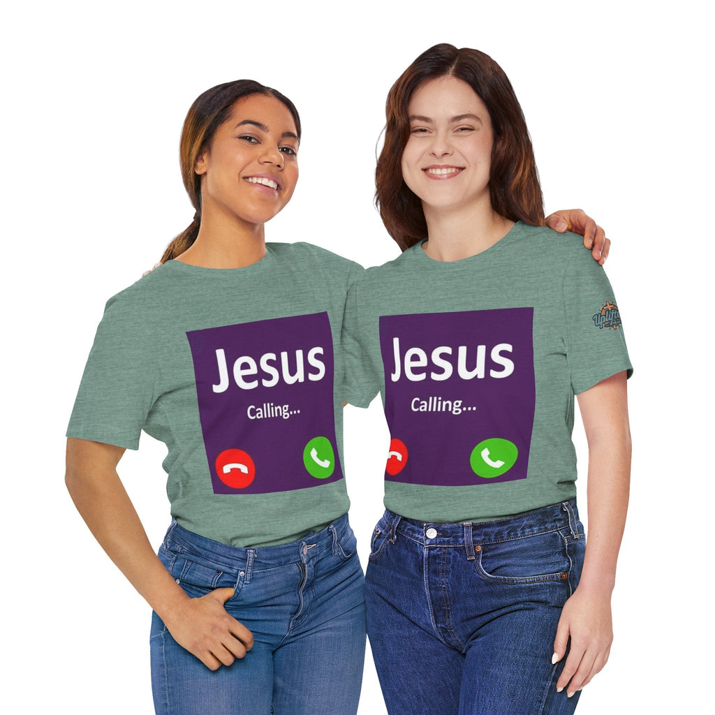 Jesus Calling T-shirt – Funny Cell Phone Screen Christian T-shirt for Divine Connection & Faith Humor Printify