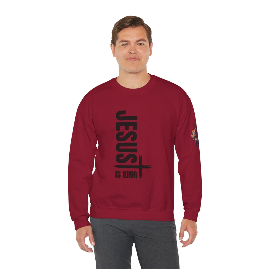 Jesus Is King Sweatshirt | Modern Typographic Cross Christian Sweatshirt Printify
