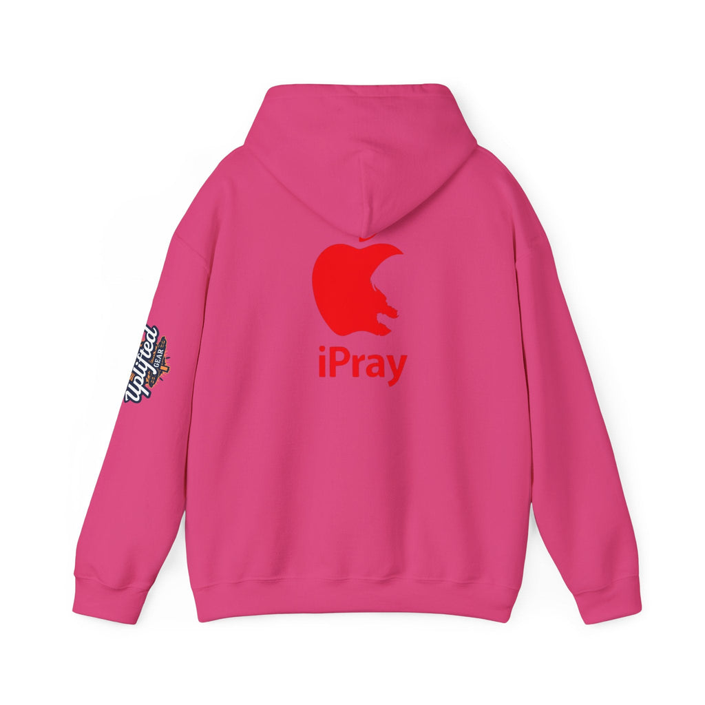iPray Apple Logo Hoodie — Funny Christian Hoodie (Minimal Red Apple Graphic) Printify