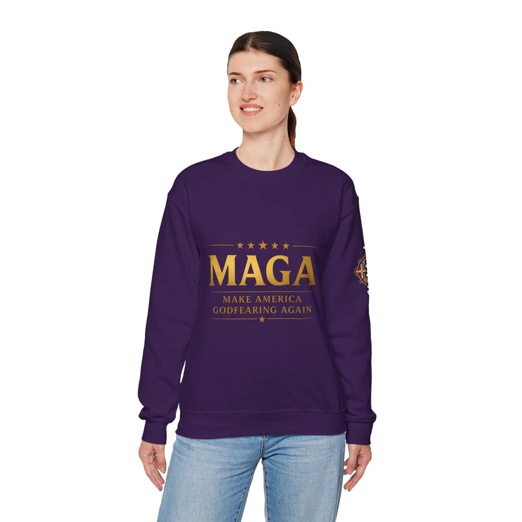 Sweatshirt — "MAGA Make America Godfearing Again" Gold Logo Crewneck Printify