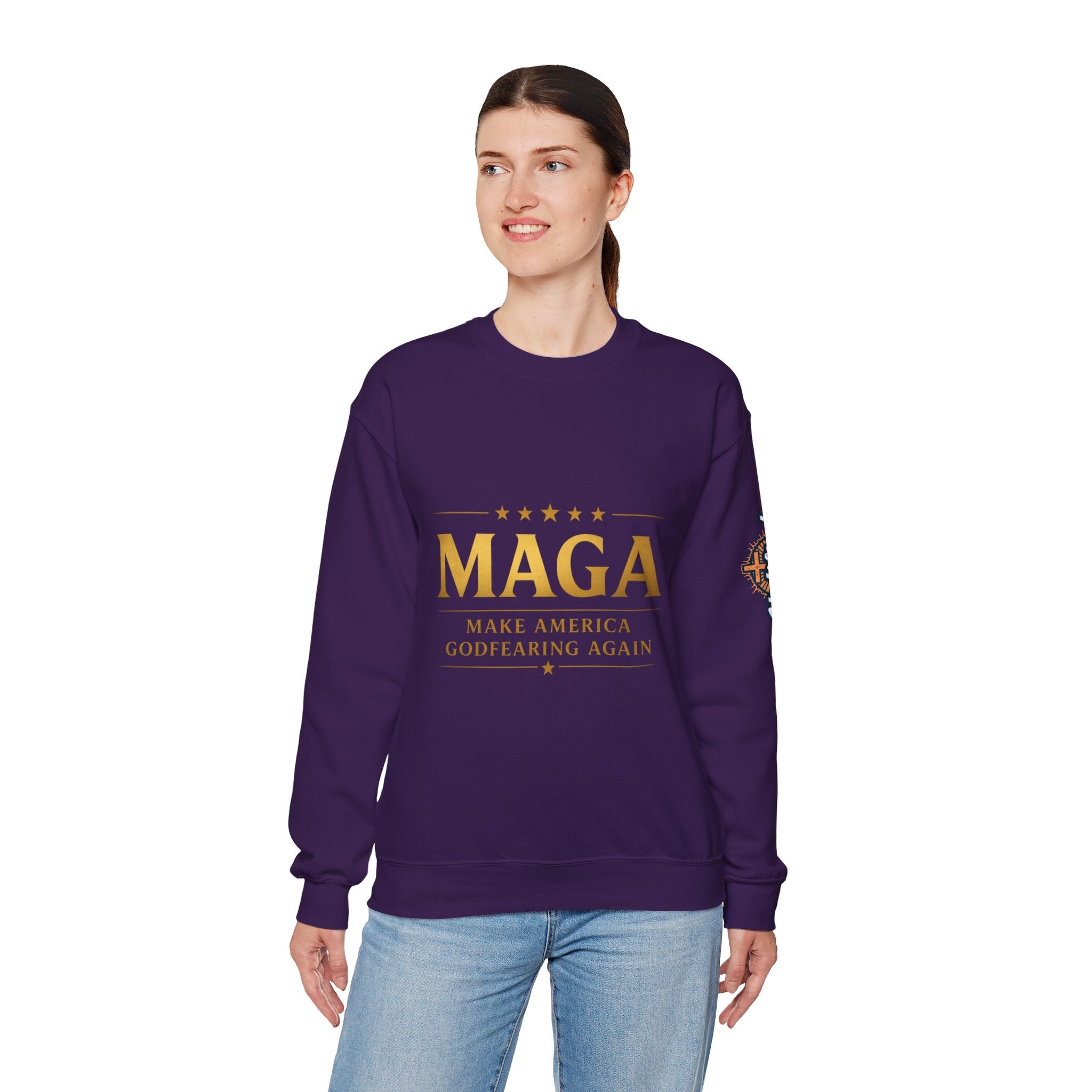 Sweatshirt — "MAGA Make America Godfearing Again" Gold Logo Crewneck Printify