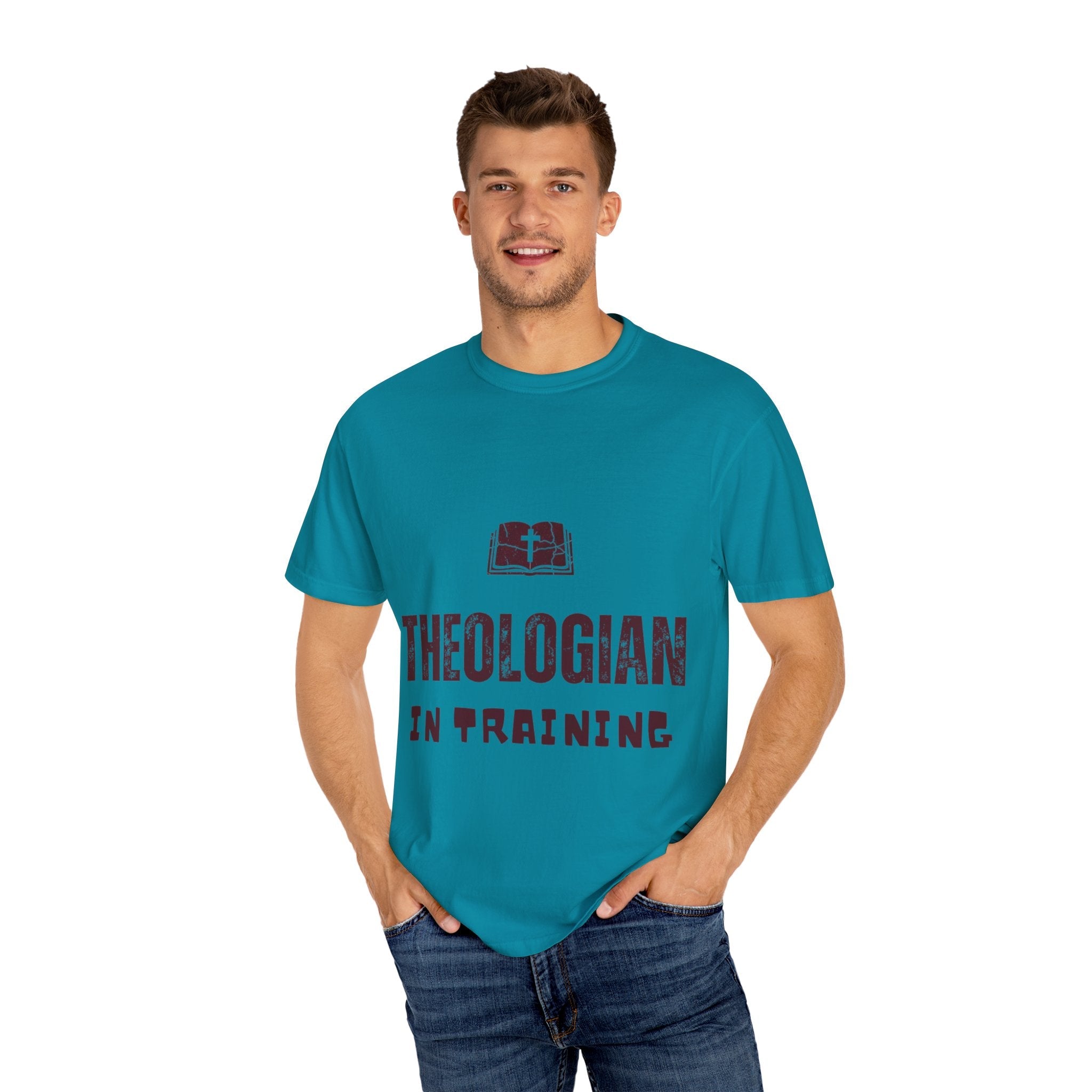 Theologian in Training T-Shirt – Open Bible & Cross Christian Tee for Faithful Learners Printify