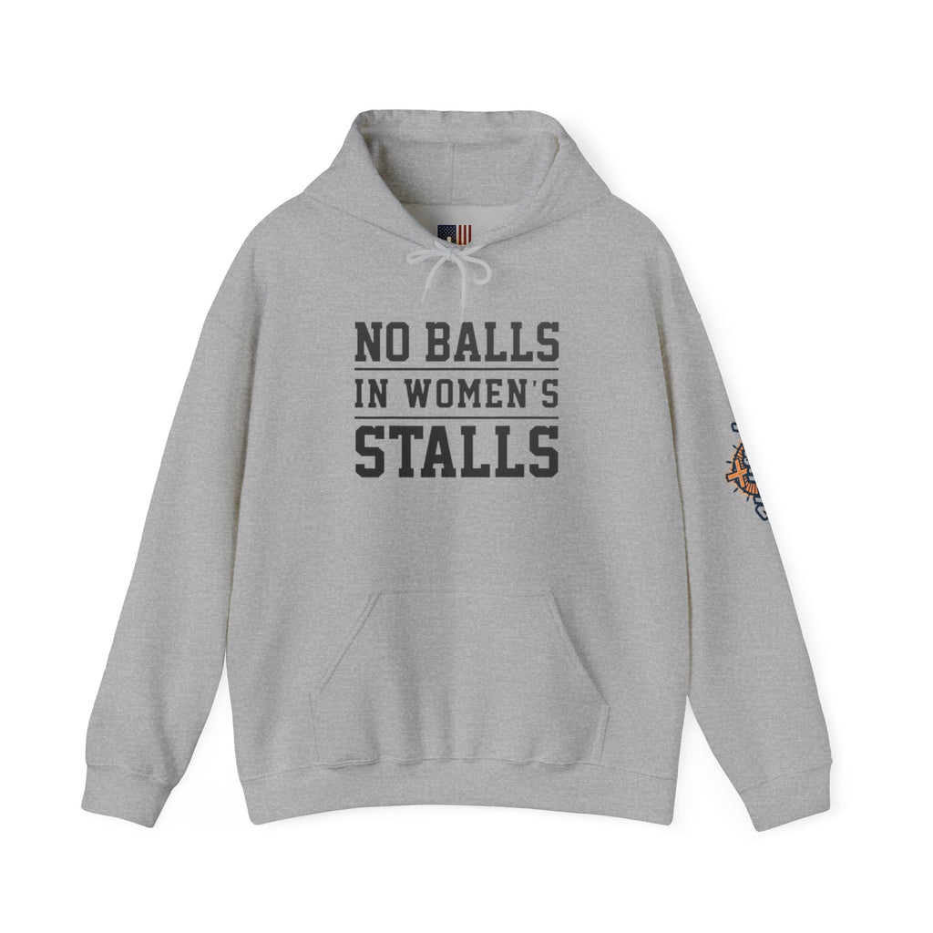 "No Balls in Women's Stalls" Statement Hoodie — Protest Sweatshirt Printify