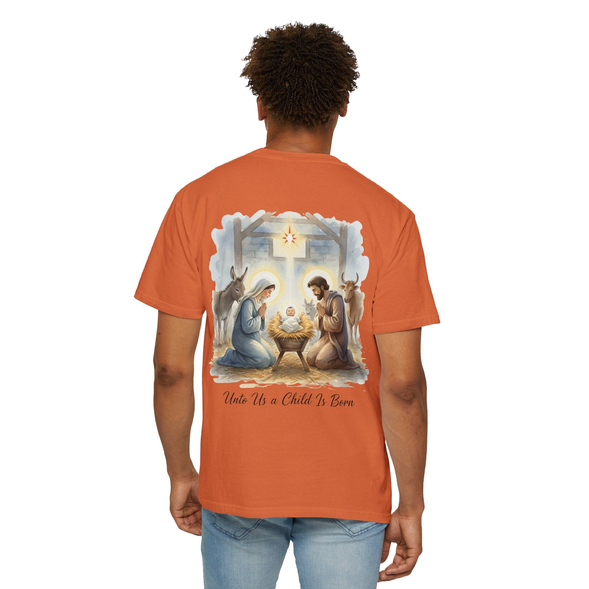 Unto Us a Child is Born T-shirt – Isaiah 9:6 Nativity Manger Scene Christian Christmas T-shirt for Holy Night Faith Printify