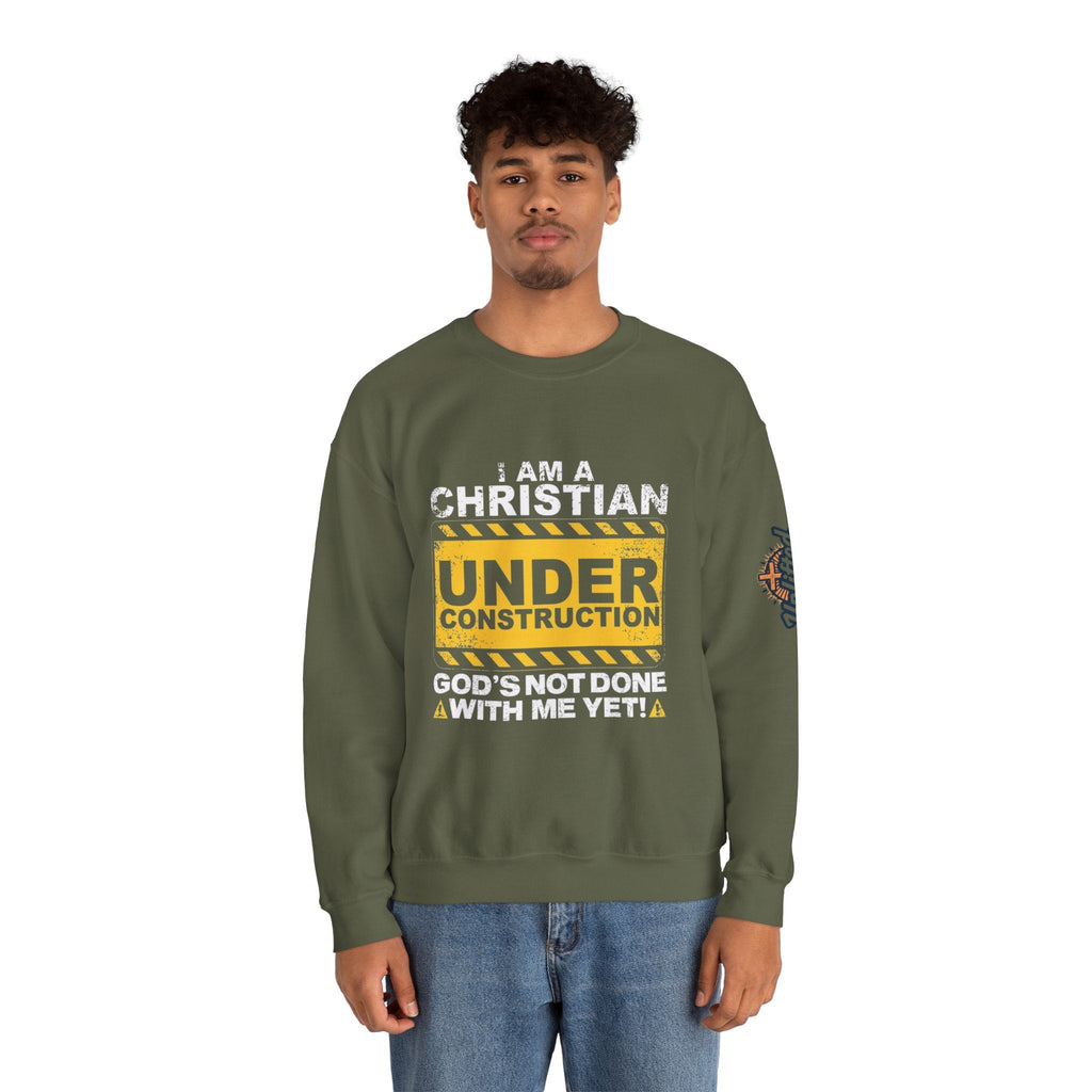 Christian Under Construction Sweatshirt | God Is Not Done With Me Yet Sweatshirt Printify