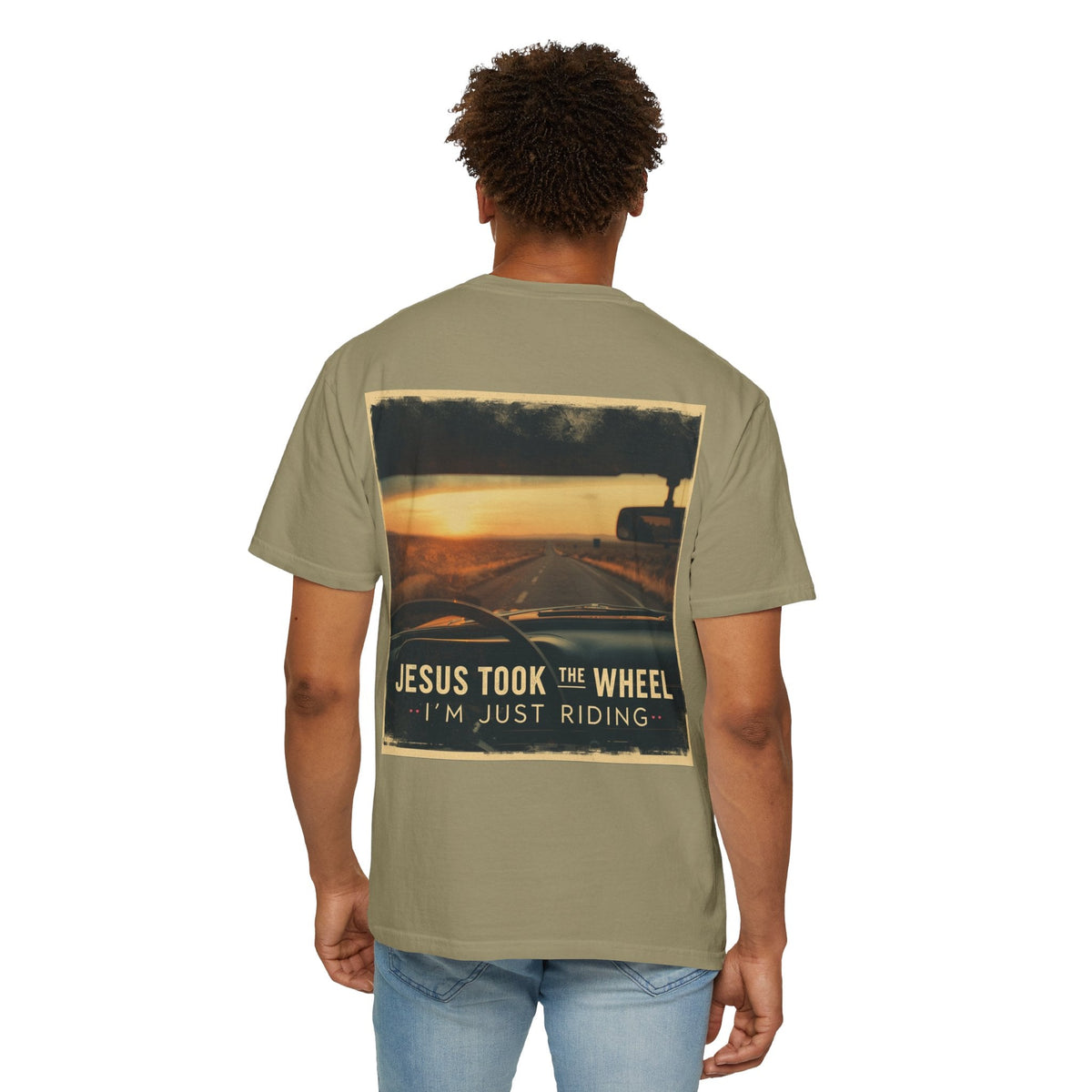 Jesus Took the Wheel I'm Just Riding T-shirt – Funny Christian Convertible Car T-shirt for Surrendered Faith & Humor Printify
