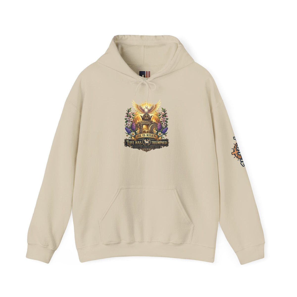 He Is Risen "Life Has Triumphed" Hoodie — Easter Resurrection Christian Hoodie Printify