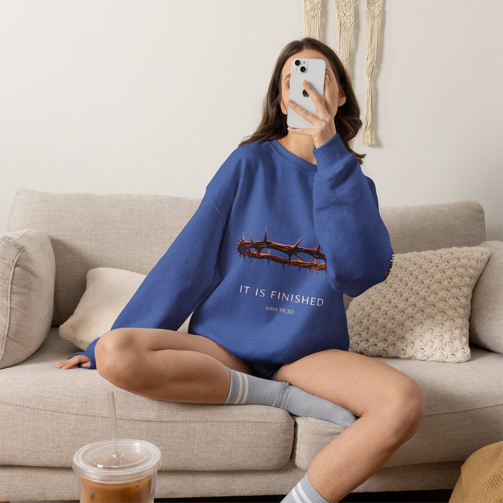 It Is Finished Crown of Thorns Sweatshirt — Christian John 19:30 Faith Sweatshirt Printify