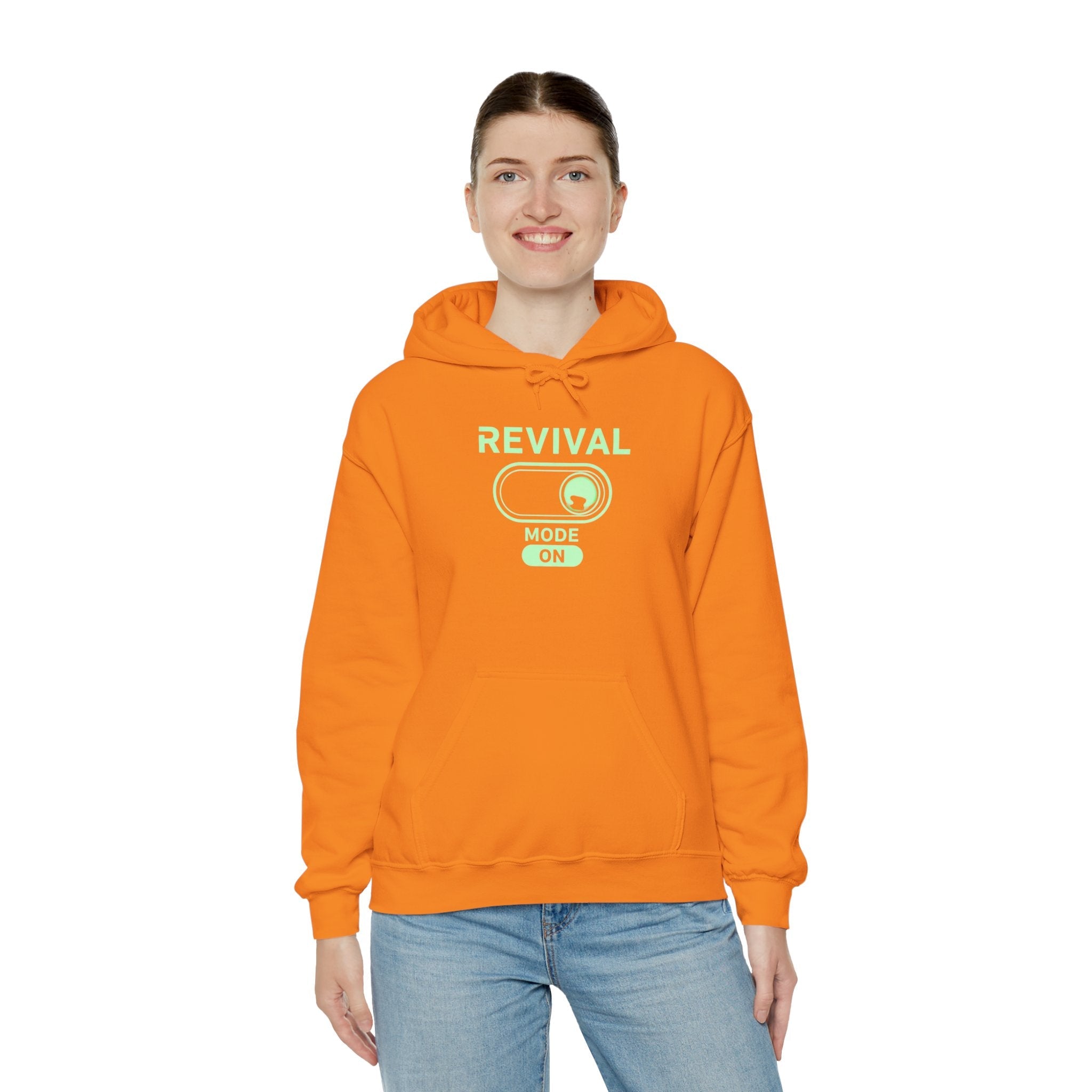 🔥 Revival Mode: ON – Christian Techwear Hoodie | Glowing Green Faith Switch | Futuristic Jesus Shirt | Activate Your Spiritual Awakening | Uplifted Gear Printify