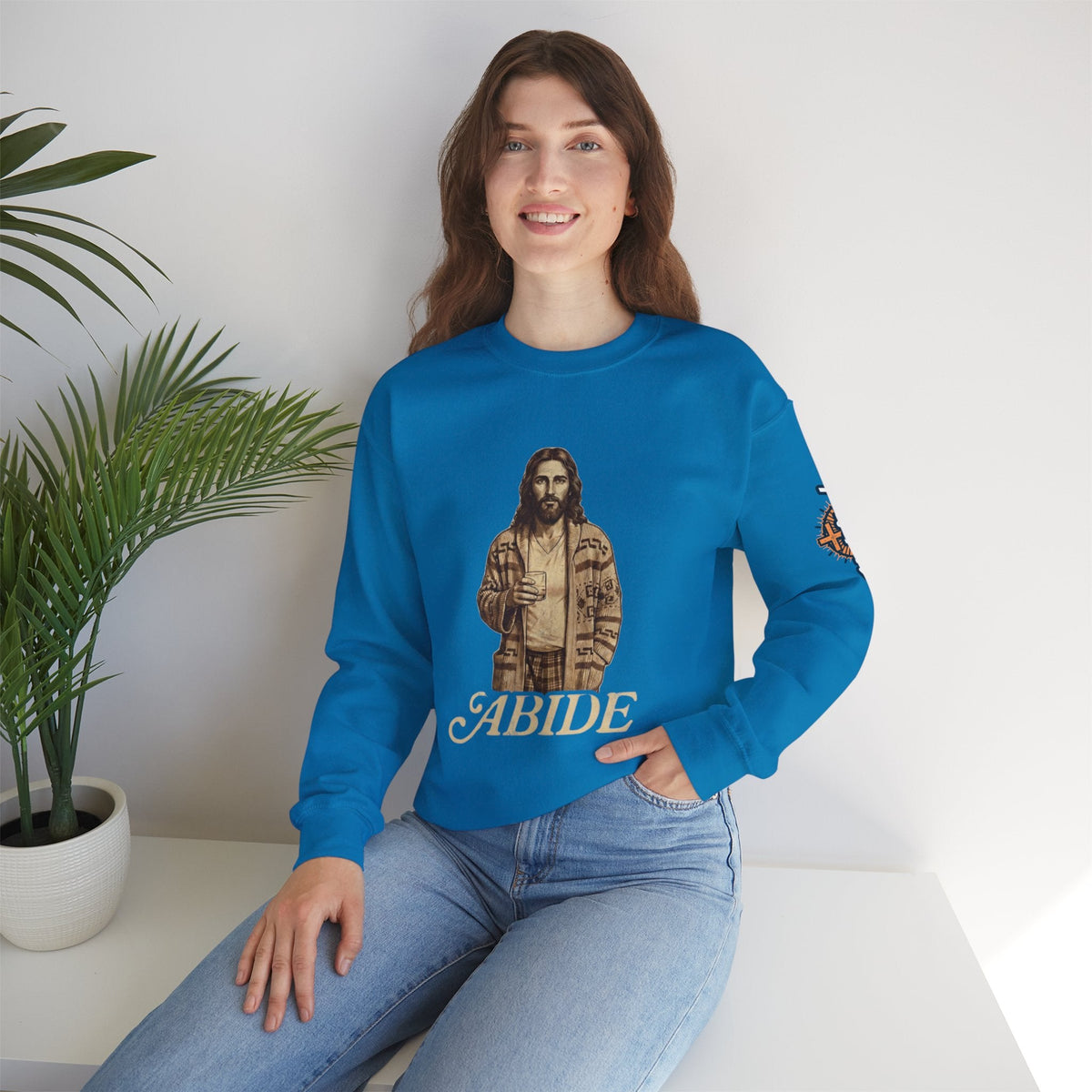 Abide Jesus Sweatshirt — Vintage 'The Dude' Religious Graphic Sweatshirt Printify
