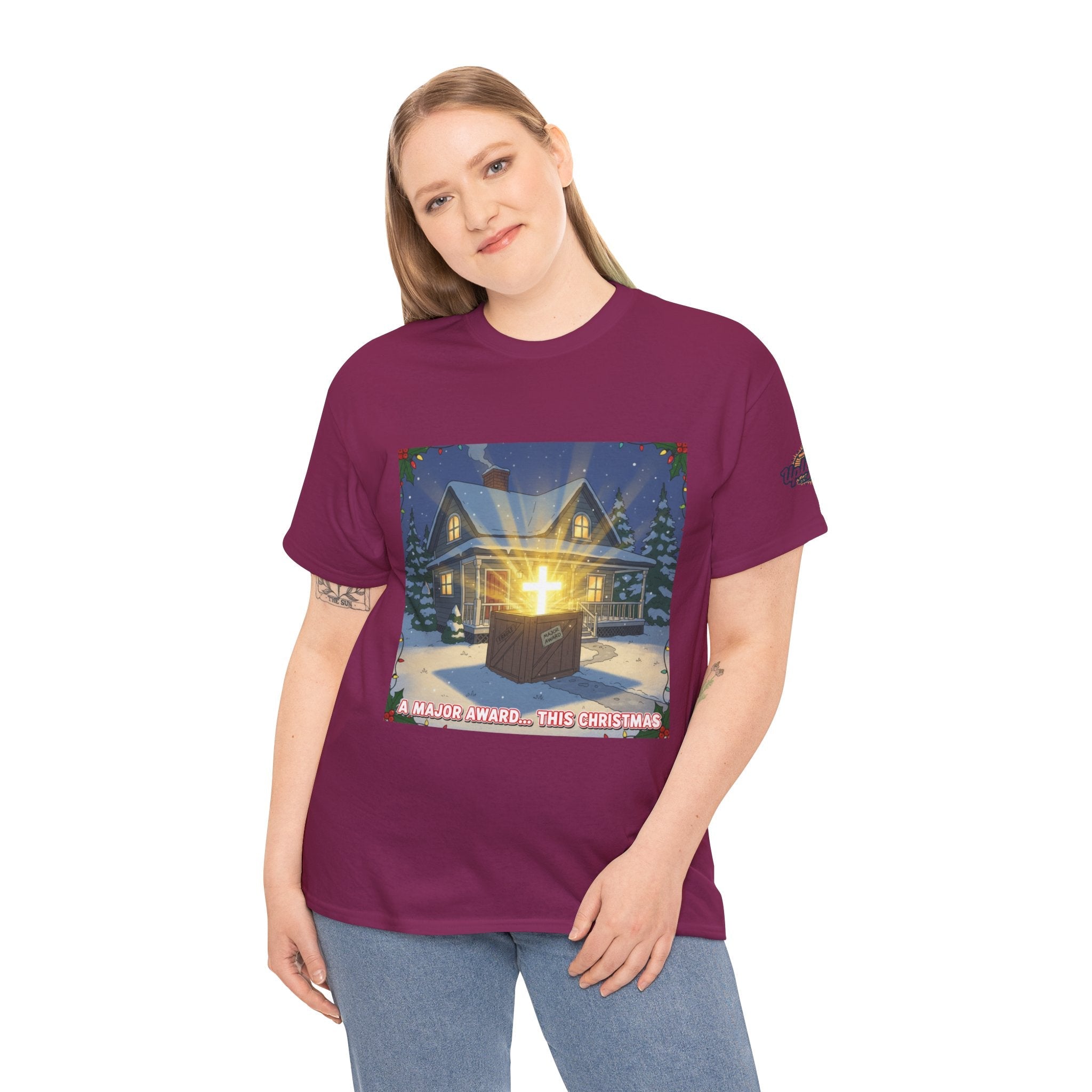 A Major Award This Christmas T-shirt – Fragile Leg Lamp Parody Cross Unboxing Christian T-shirt for Hilarious Faith & Holiday Glow Printify