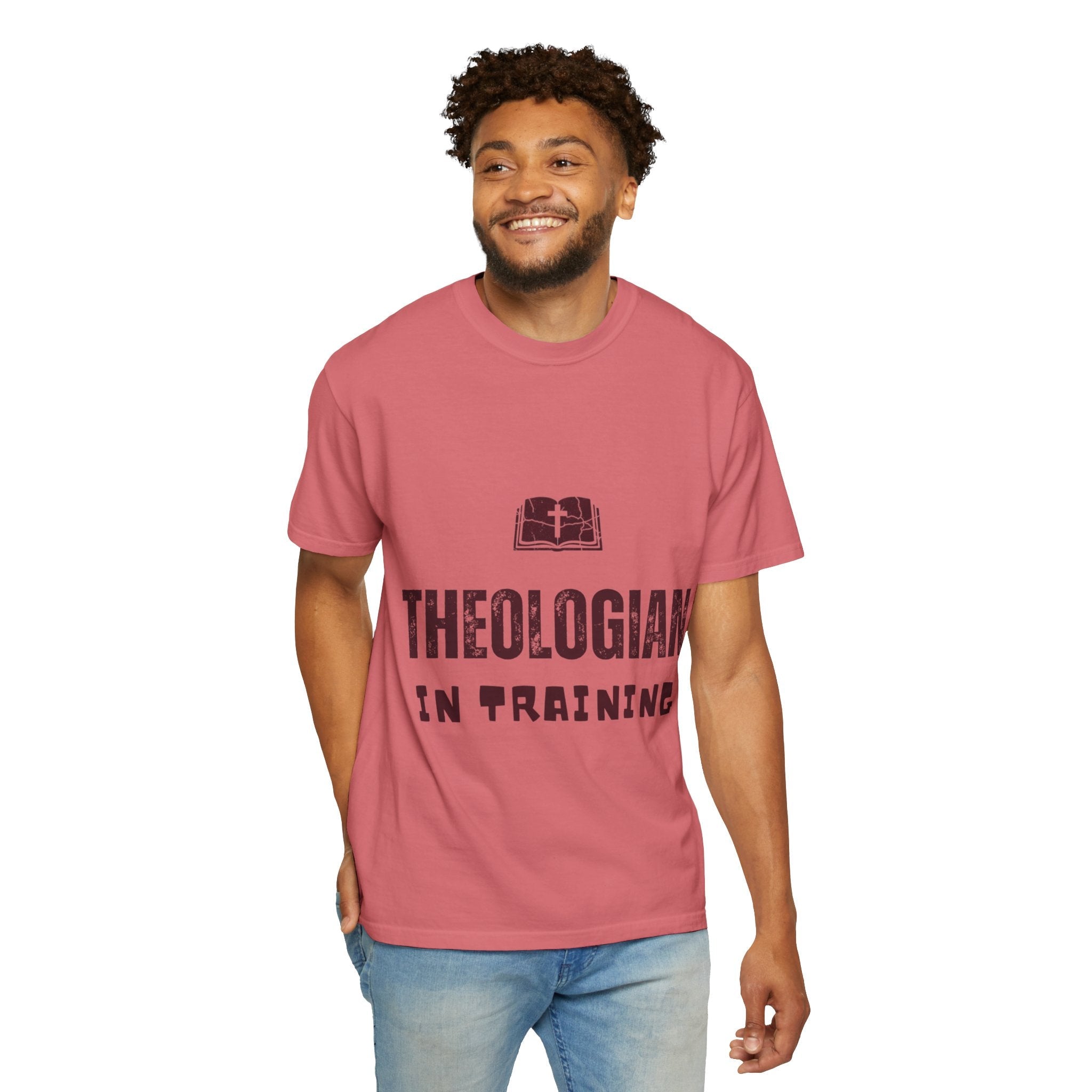 Theologian in Training T-Shirt – Open Bible & Cross Christian Tee for Faithful Learners Printify