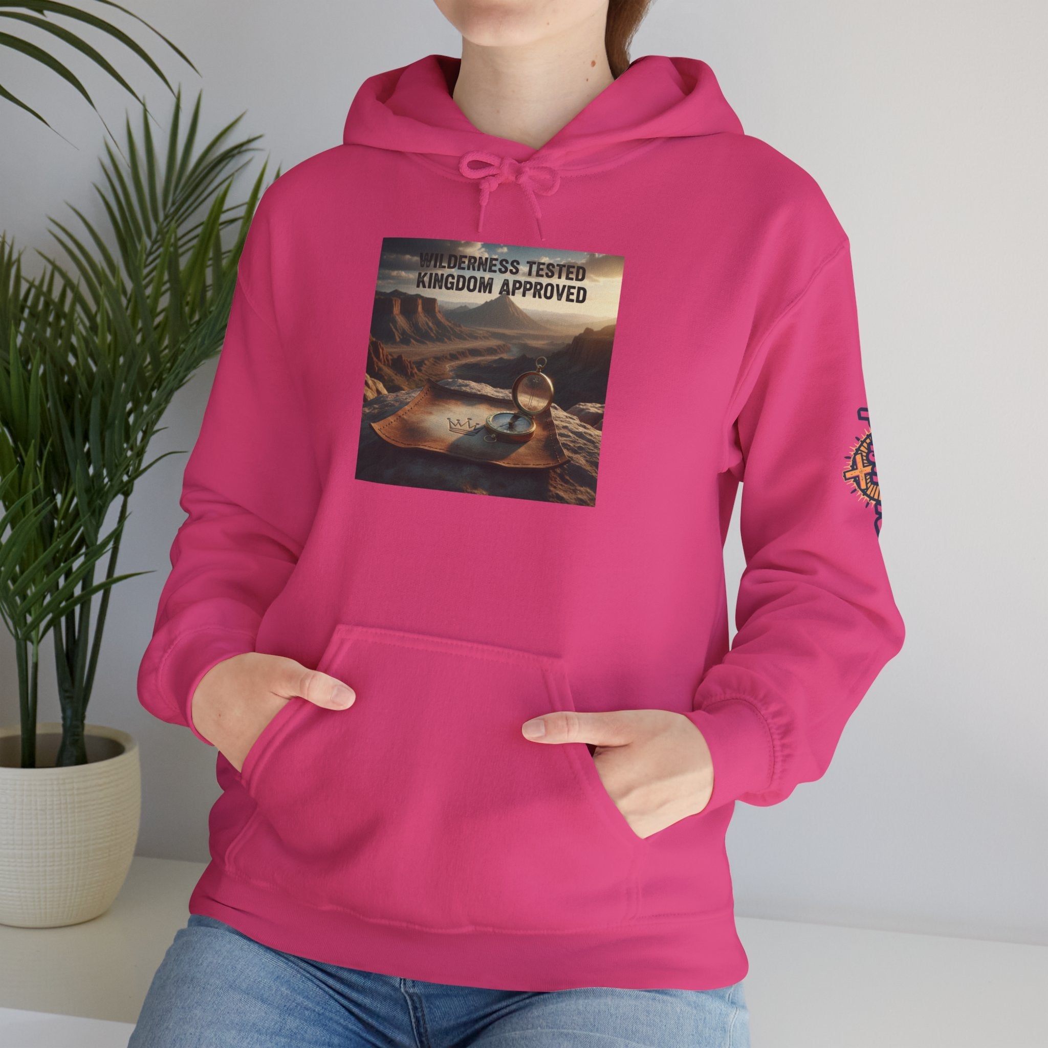 Wilderness Tested Kingdom Approved Hoodie – Mountain Desert Compass Crown Christian Sweatshirt for Biblical Adventure Faith Printify