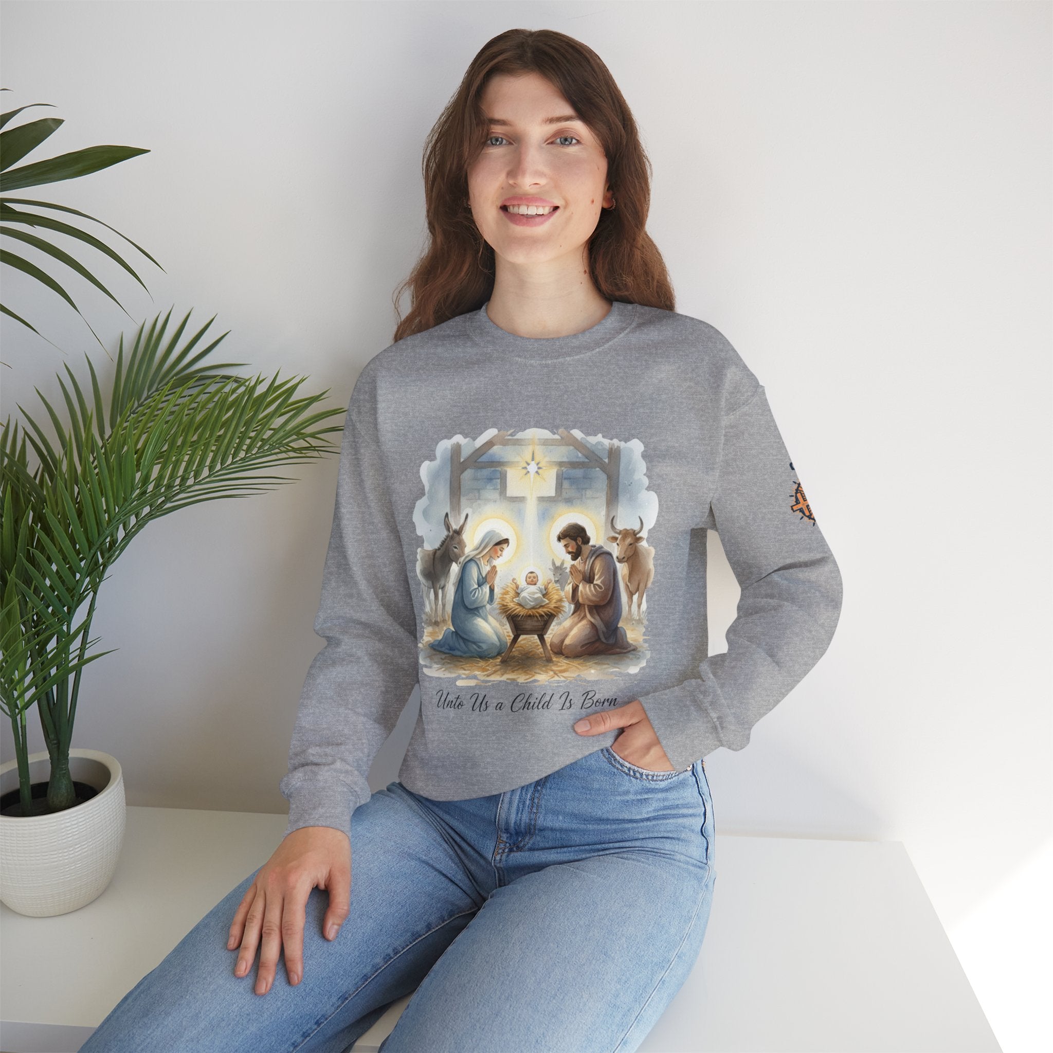 Unto Us a Child is Born Sweatshirt – Isaiah 9:6 Nativity Manger Scene Christian Christmas Sweatshirt for Holy Night Faith Printify