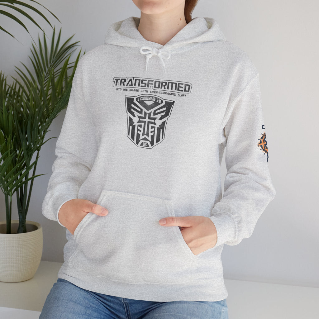 Transformer Logo Christian Hoodie | 2 Corinthians 3:18 Bible Verse Hoodie Printify