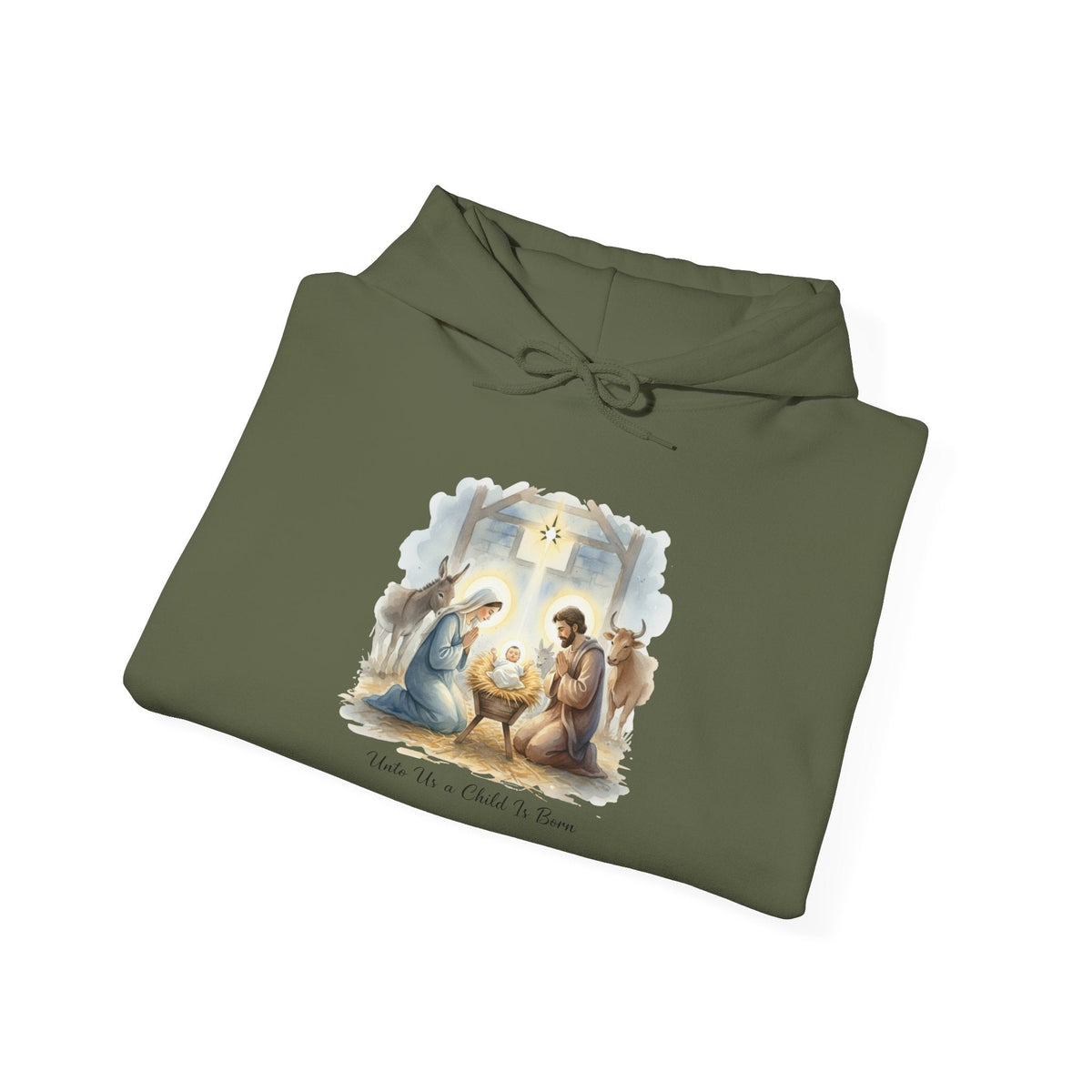 Unto Us a Child is Born Hoodie – Isaiah 9:6 Nativity Manger Scene Christian Christmas Sweatshirt for Holy Night Faith Printify