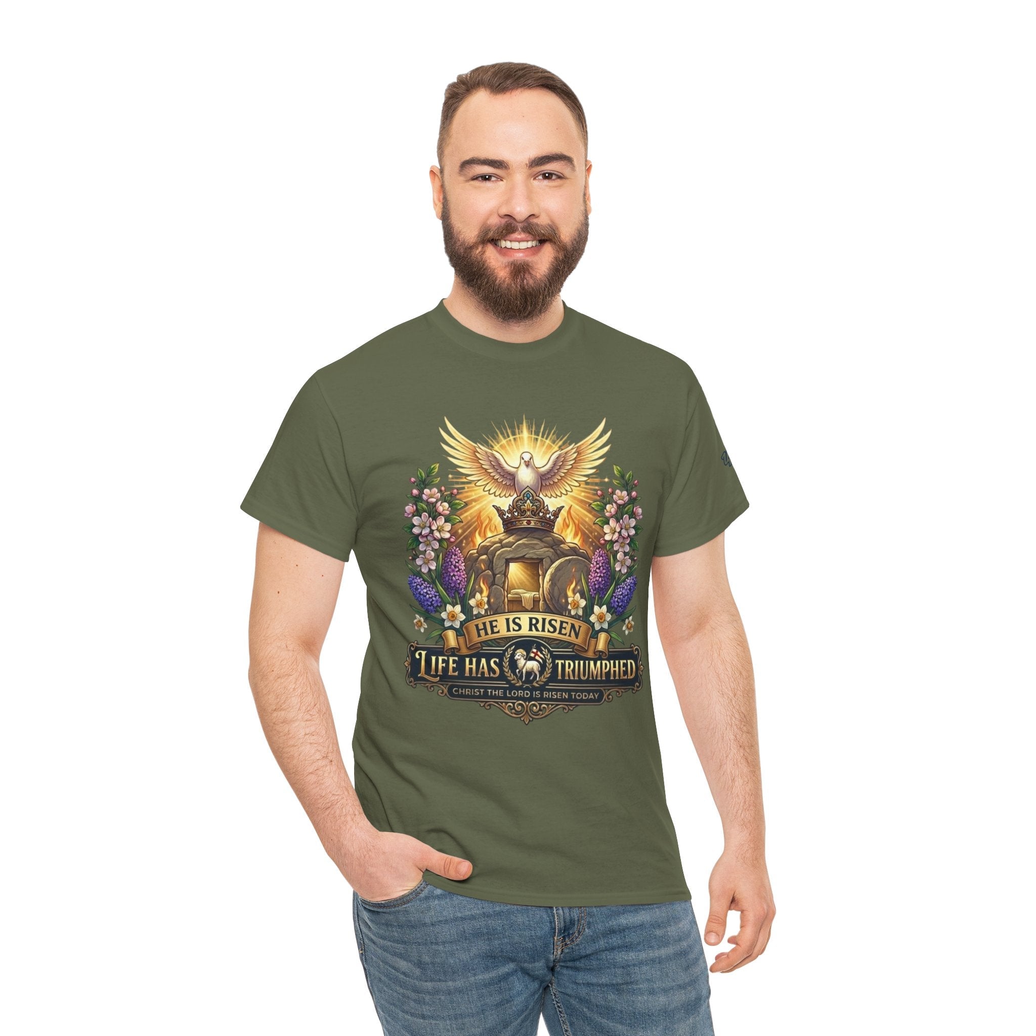 He Is Risen "Life Has Triumphed" T-Shirt — Easter Resurrection Christian Tee Printify