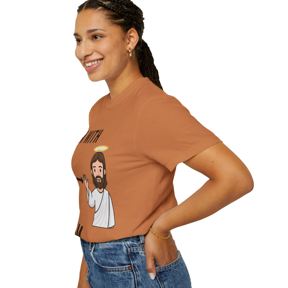 🔥 I’m With Him → Christian T-Shirt | Arrow Pointing to Jesus | Minimalist Faith Tee | Subtle Cross Design | Bible-Inspired Apparel by Uplifted Gear Printify