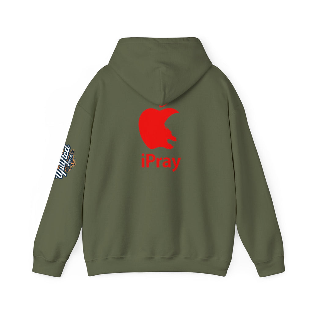 iPray Apple Logo Hoodie — Funny Christian Hoodie (Minimal Red Apple Graphic) Printify