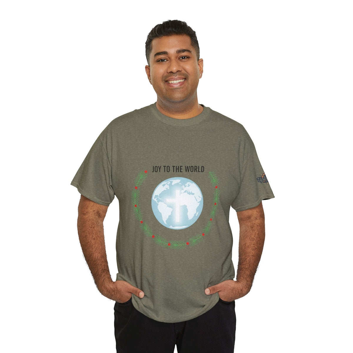 Joy to the World T-shirt – Wreath Earth Nativity Christian Christmas T-shirt for Isaiah 9:6 Holiday Faith & Festive Joy Printify