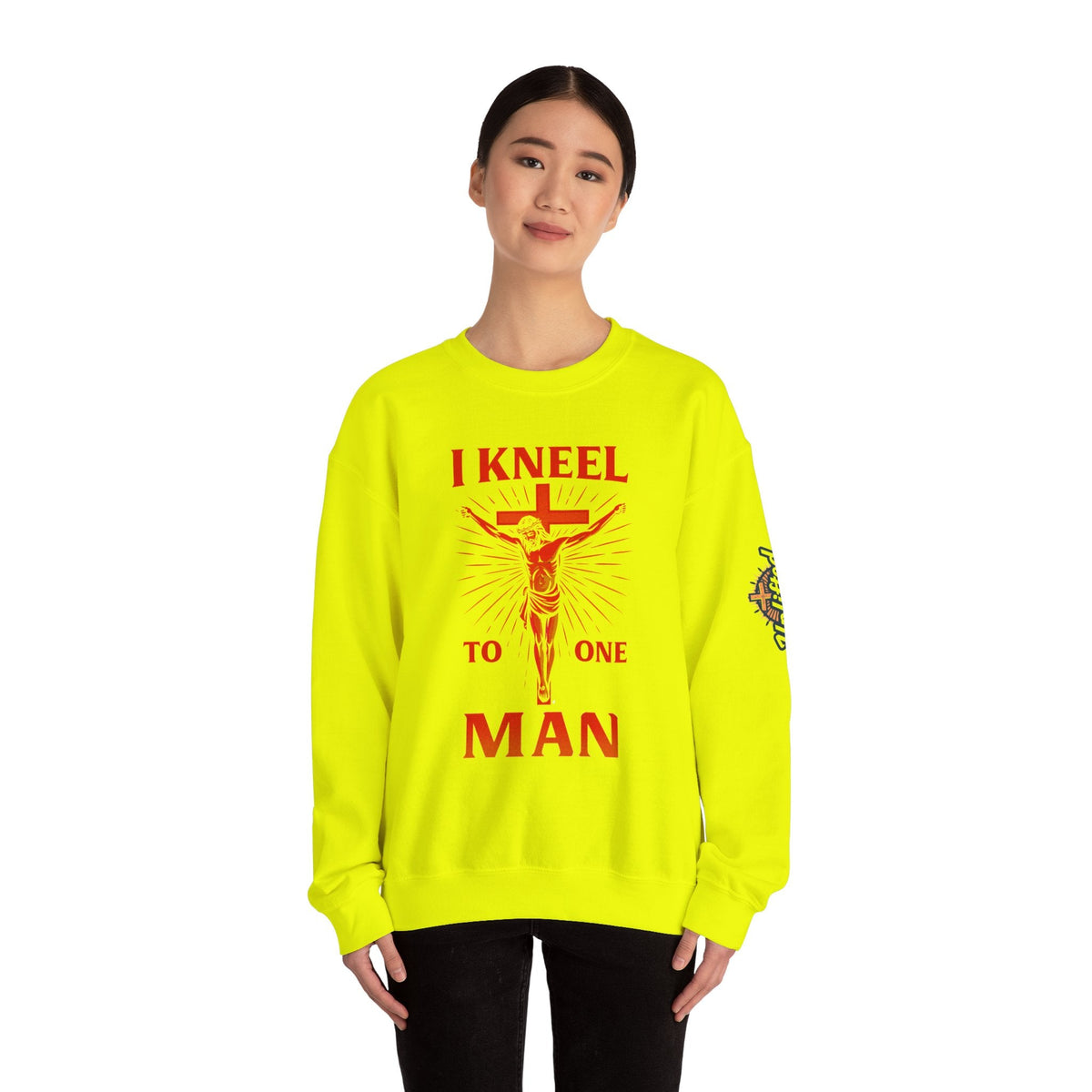 I Kneel to One Man Sweatshirt – Crucifixion Christian Sweatshirt for Unashamed Devotion & Bold Faith Printify