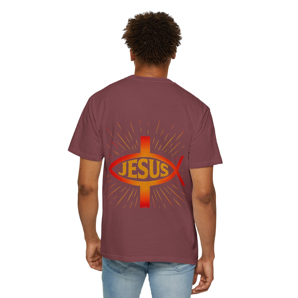 Jesus Ichthys T-shirt – Christian Fish Symbol with Cross & Jesus Inscription T-shirt for Eternal Faith & Streetwear Printify