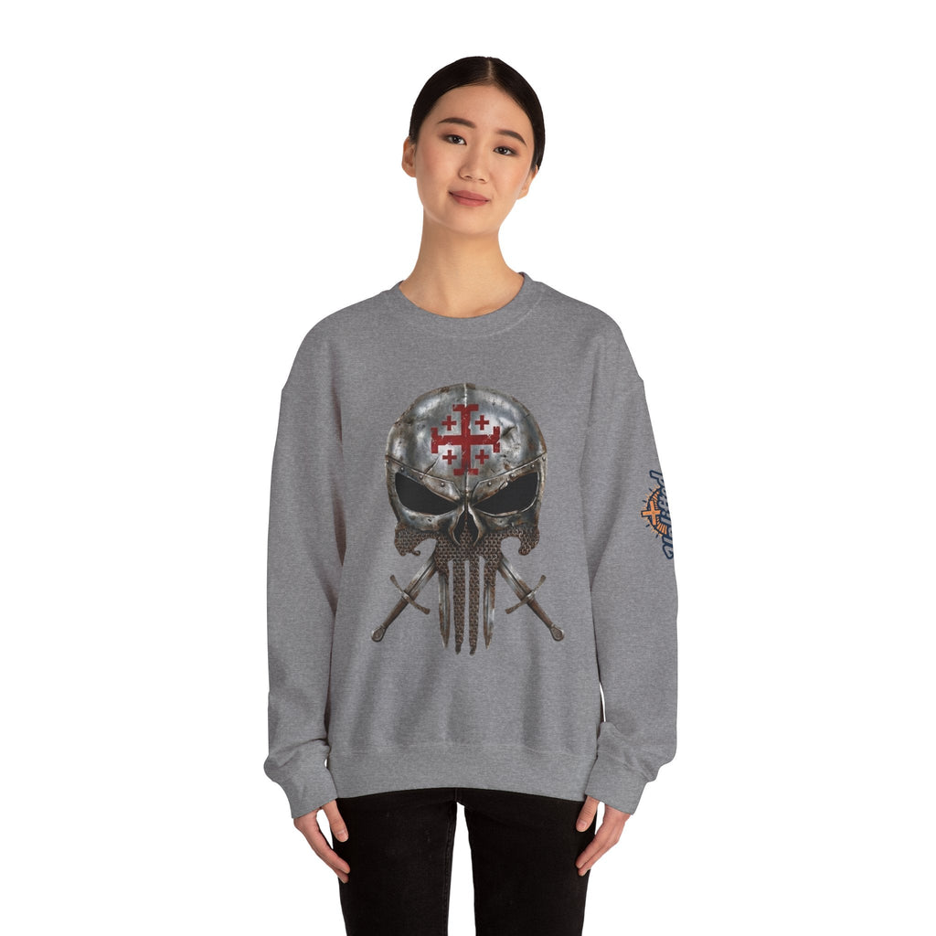 Crusader Knight Christian Skull Sweatshirt - Warrior Armor of God Sweatshirt Printify