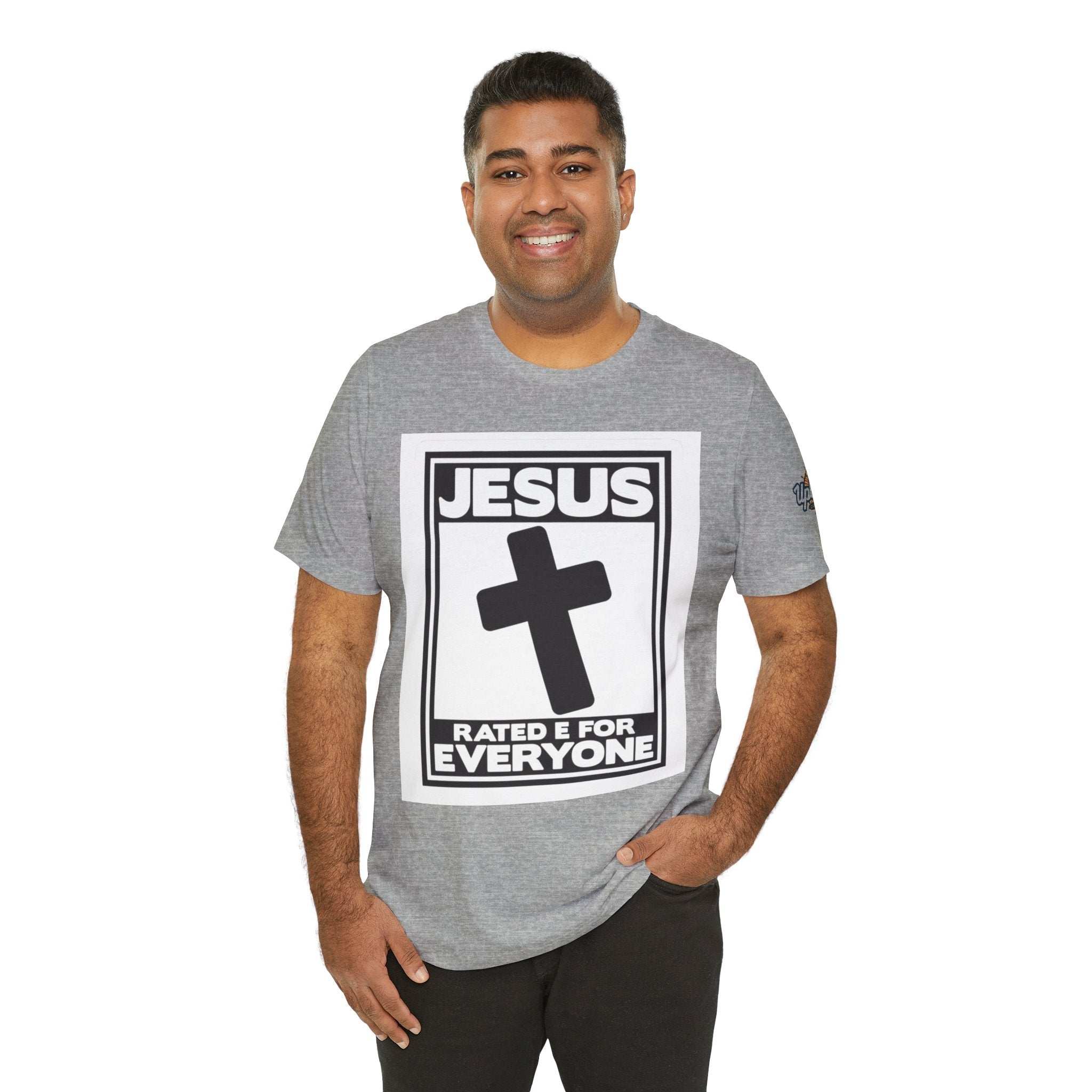 Jesus, Rated E for Everyone T-shirt - Gamer Faith T-shirt - Christian Video Game Parody Printify