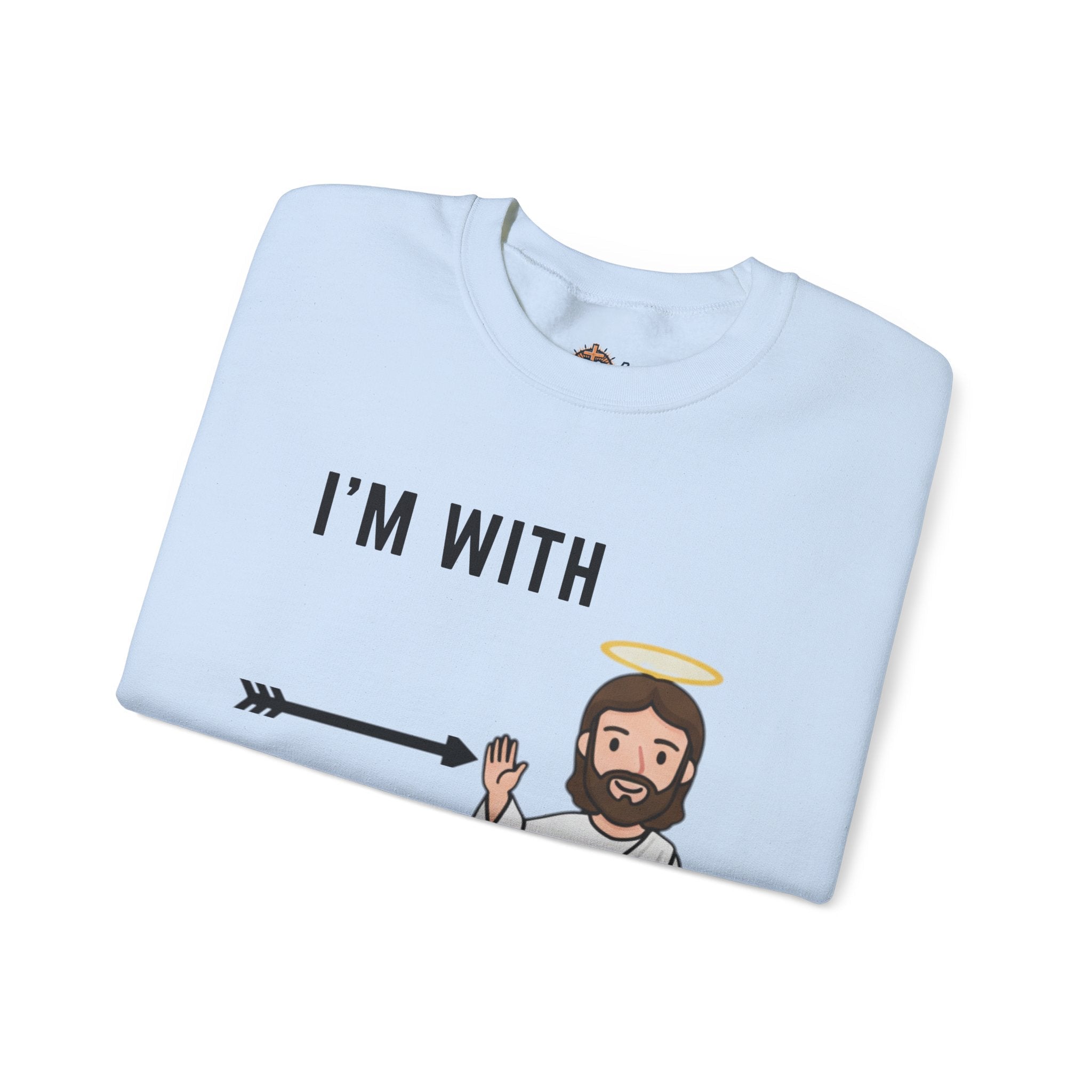 🔥 I’m With Him → Christian Sweatshirt | Arrow Pointing to Jesus | Minimalist Faith Tee | Subtle Cross Design | Bible-Inspired Apparel by Uplifted Gear Printify