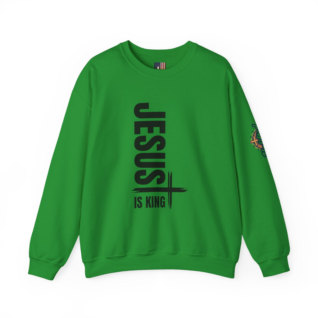 Jesus Is King Sweatshirt | Modern Typographic Cross Christian Sweatshirt Printify