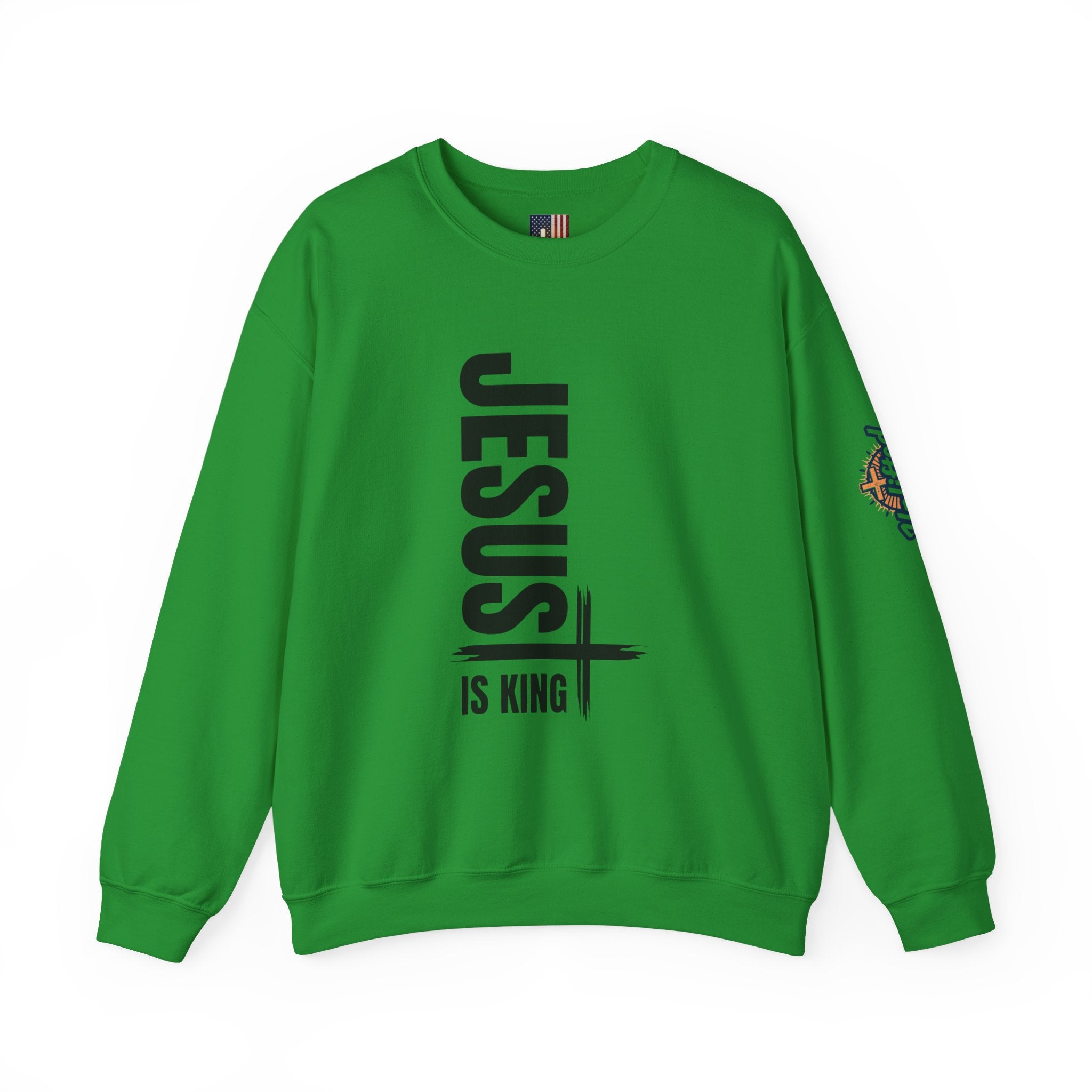 Jesus Is King Sweatshirt | Modern Typographic Cross Christian Sweatshirt Printify