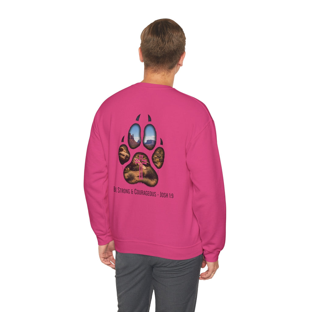 Strong and Courageous Sweatshirt – Joshua 1:9 Canine Pawprint Desert Christian Sweatshirt for Dog Lovers Printify