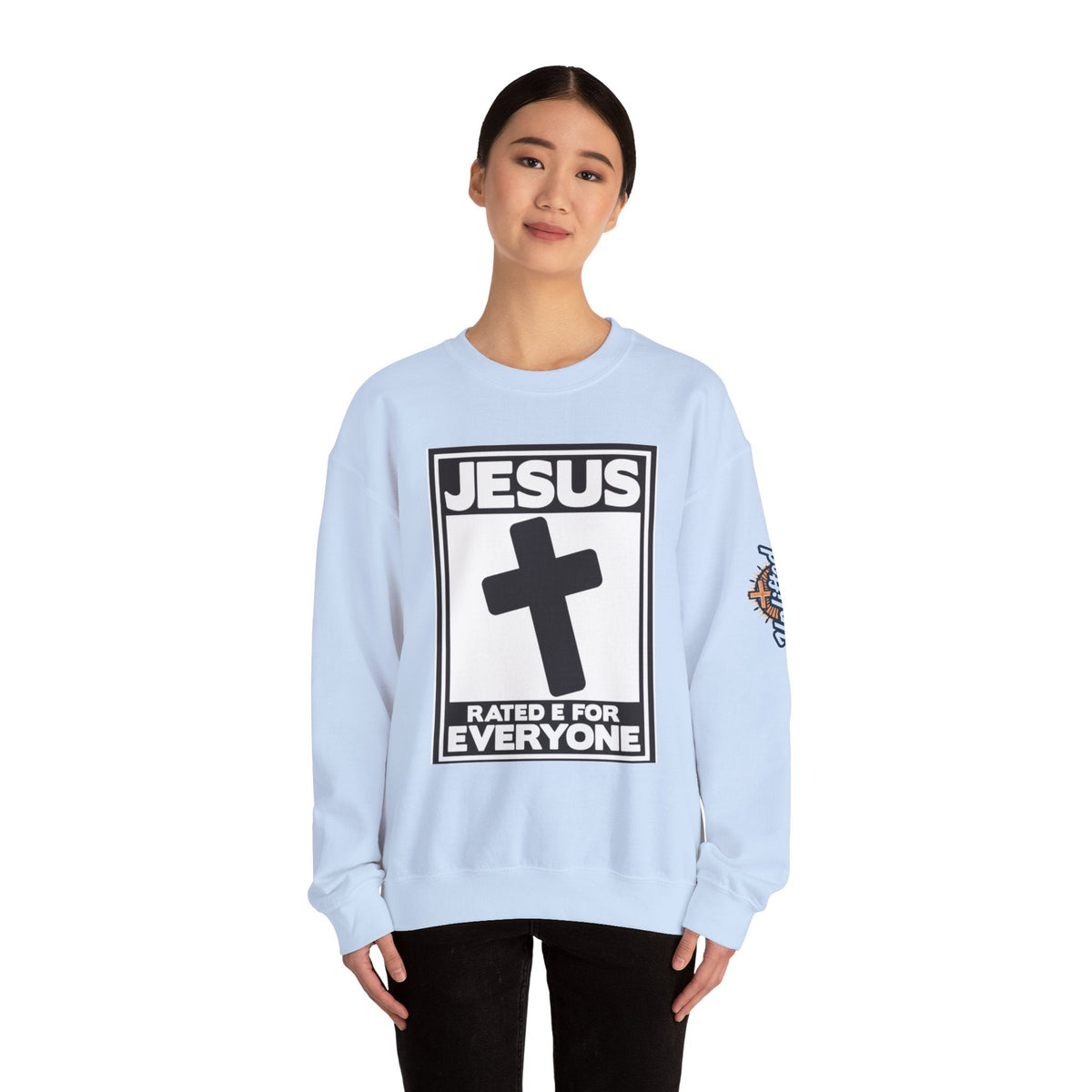 Jesus, Rated E for Everyone Sweatshirt - Gamer Faith Sweatshirt - Christian Video Game Parody Printify