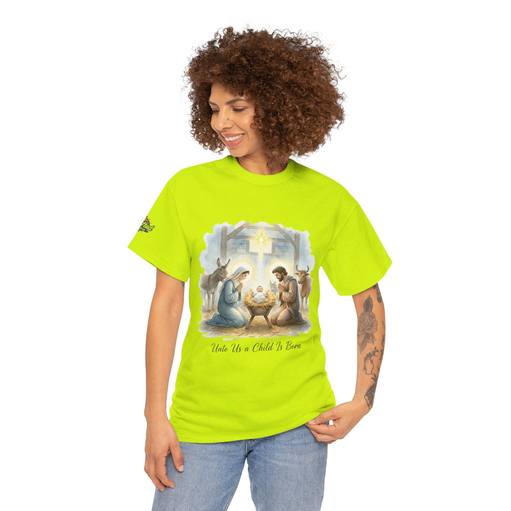 Unto Us a Child is Born T-shirt – Isaiah 9:6 Nativity Manger Scene Christian Christmas T-shirt for Holy Night Faith Printify