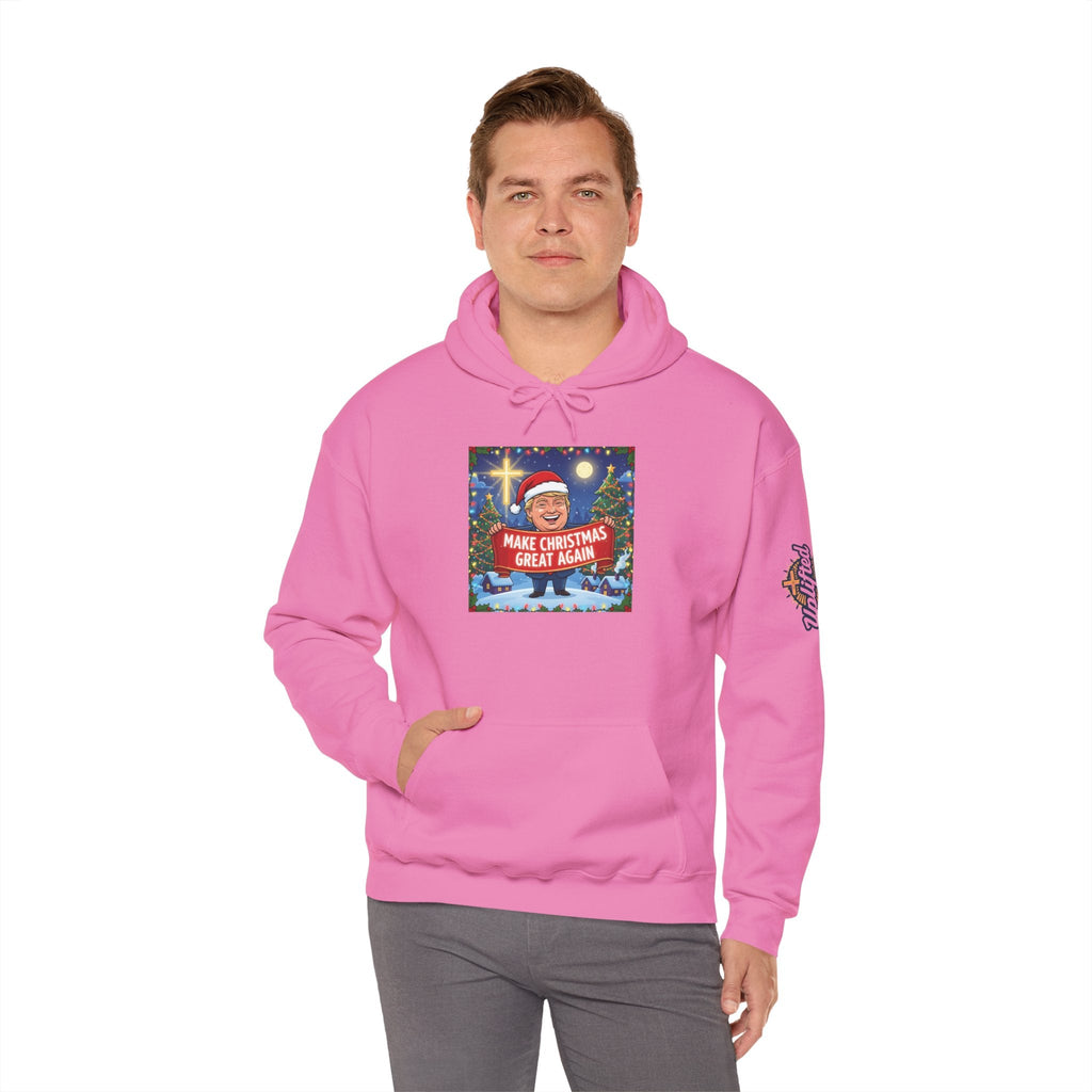 🎄 Make Christmas Great Again – Patriotic Christian Christmas Hoodie | Bold Holiday Faith Tee | Red & White Banner Design | Uplifted Gear Printify