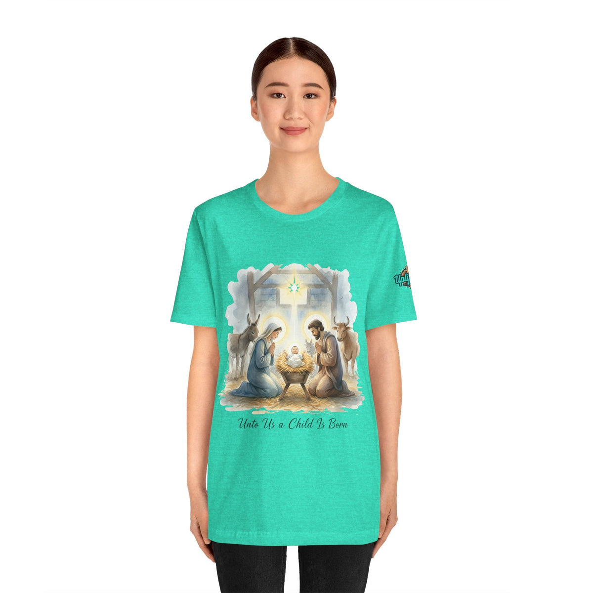 Unto Us a Child is Born T-shirt – Isaiah 9:6 Nativity Manger Scene Christian Christmas T-shirt for Holy Night Faith Printify